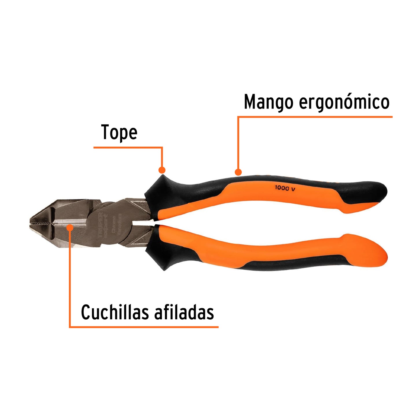 Pinza electricista 8" Truper Expert Cod 12350 T200-8X uso rudo alta palanca Comfort Grip