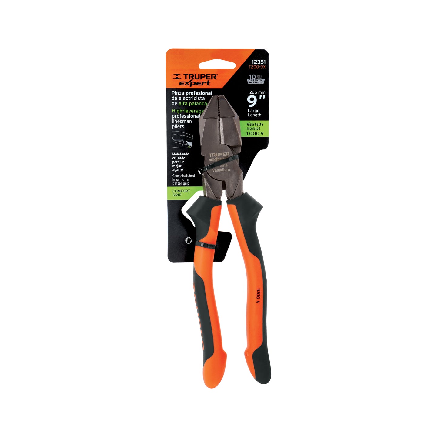 Pinza electricista 9" Truper Expert Cod 12351 T200-9X uso rudo alta palanca Comfort Grip