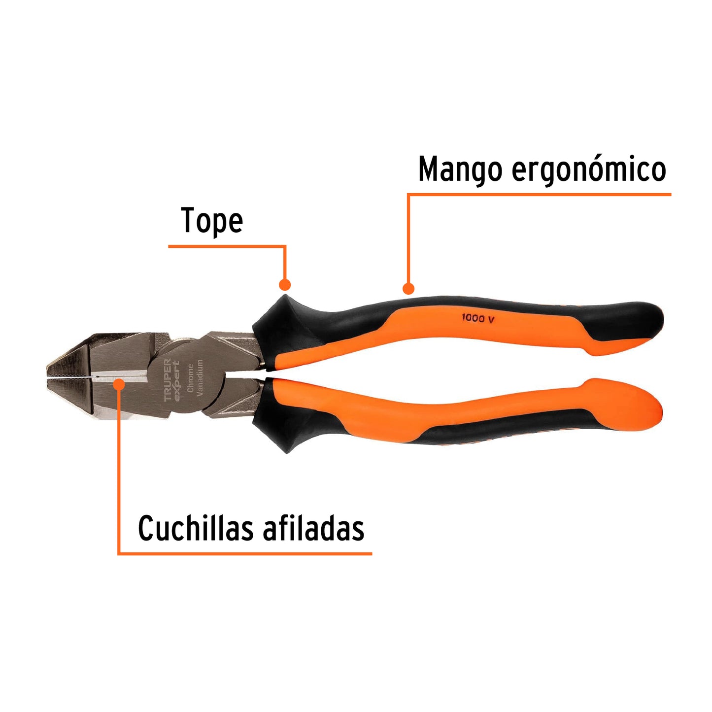 Pinza electricista 9" Truper Expert Cod 12351 T200-9X uso rudo alta palanca Comfort Grip