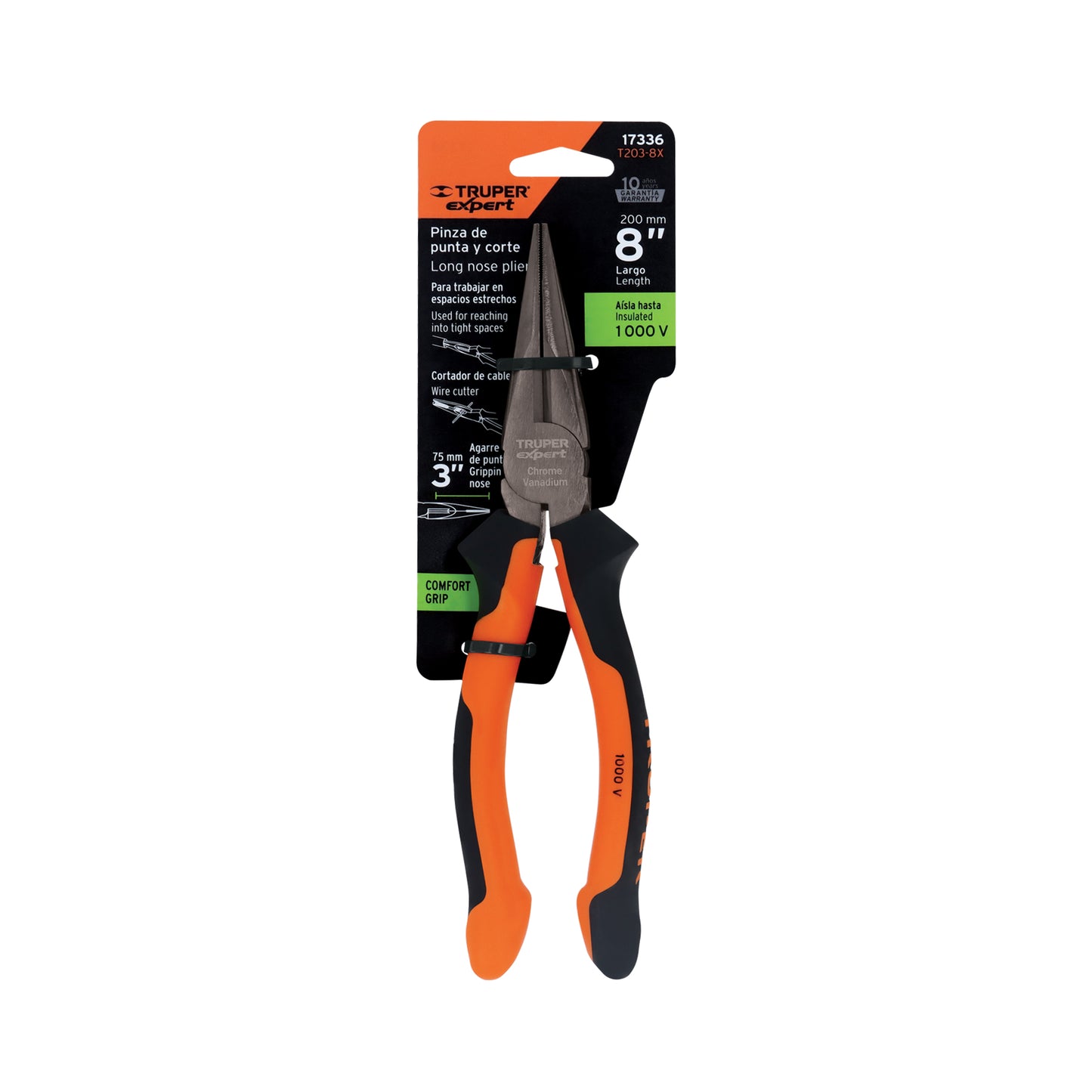 Pinza punta y corte 8" Truper Expert Cod 17336 T203-8X Comfort Grip
