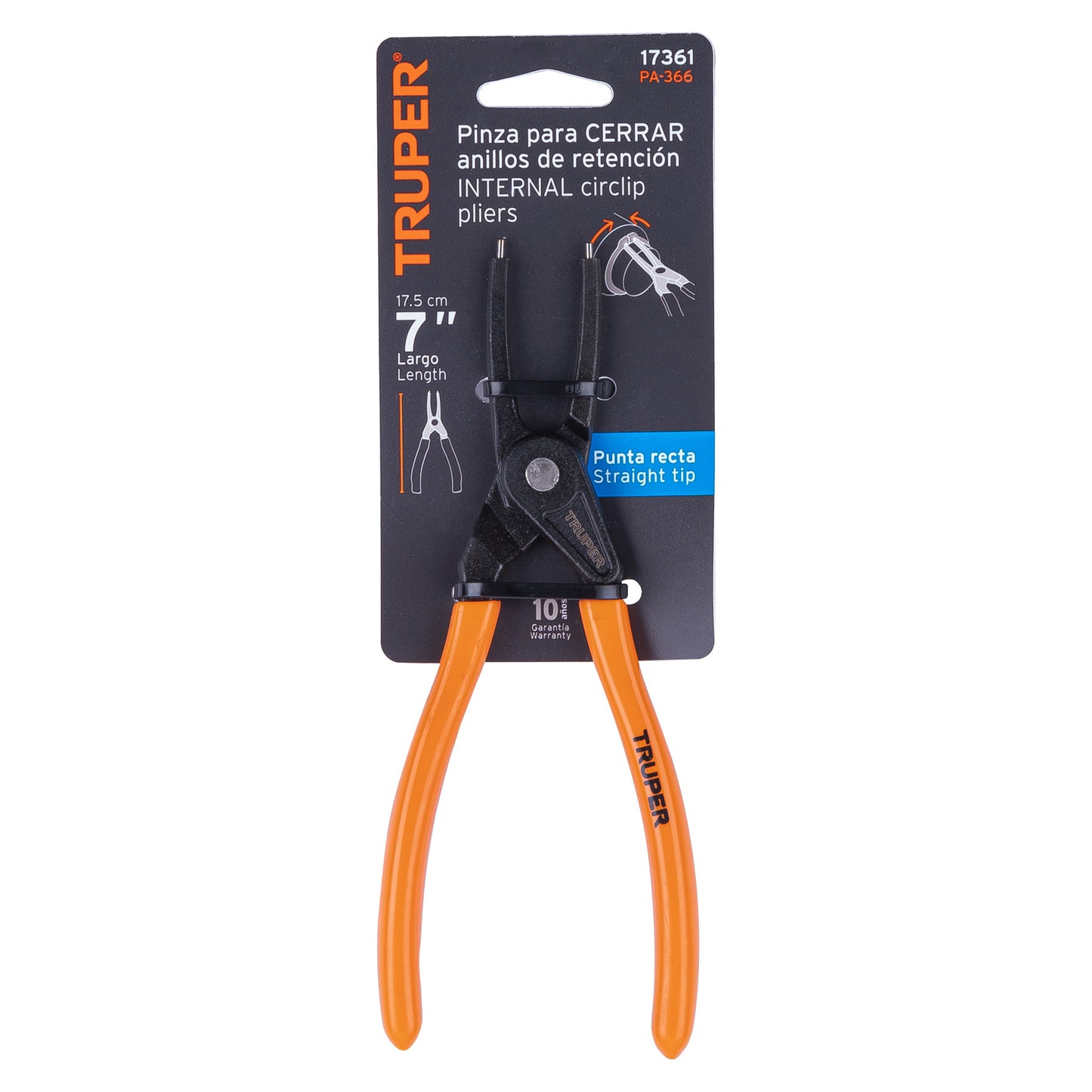 Pinza punta recta Truper Cod 17361 PA-366 7" para cerrar anillos mango de PVC
