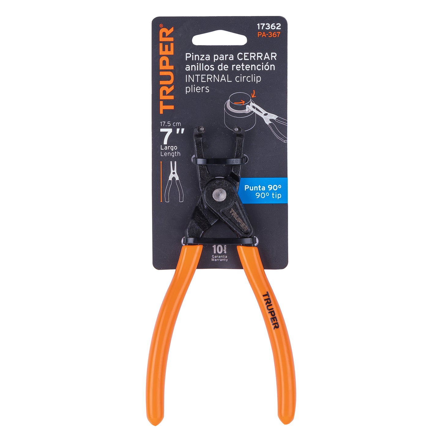 Pinza punta a 90° Truper Cod 17362 PA-367 6-3/4" para cerrar anillos mango de PVC