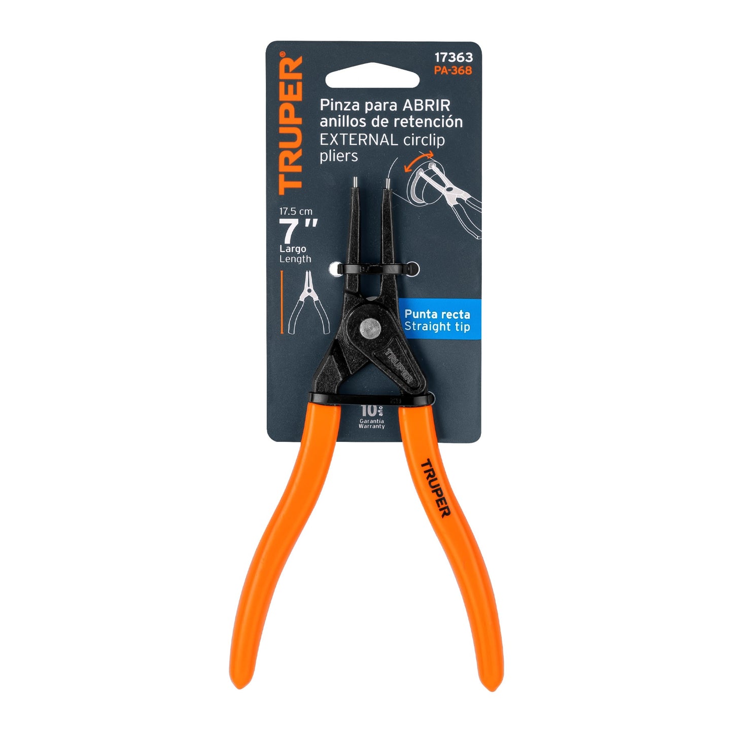 Pinza punta recta Truper Cod 17363 PA-368 7" para abrir anillos mango de PVC