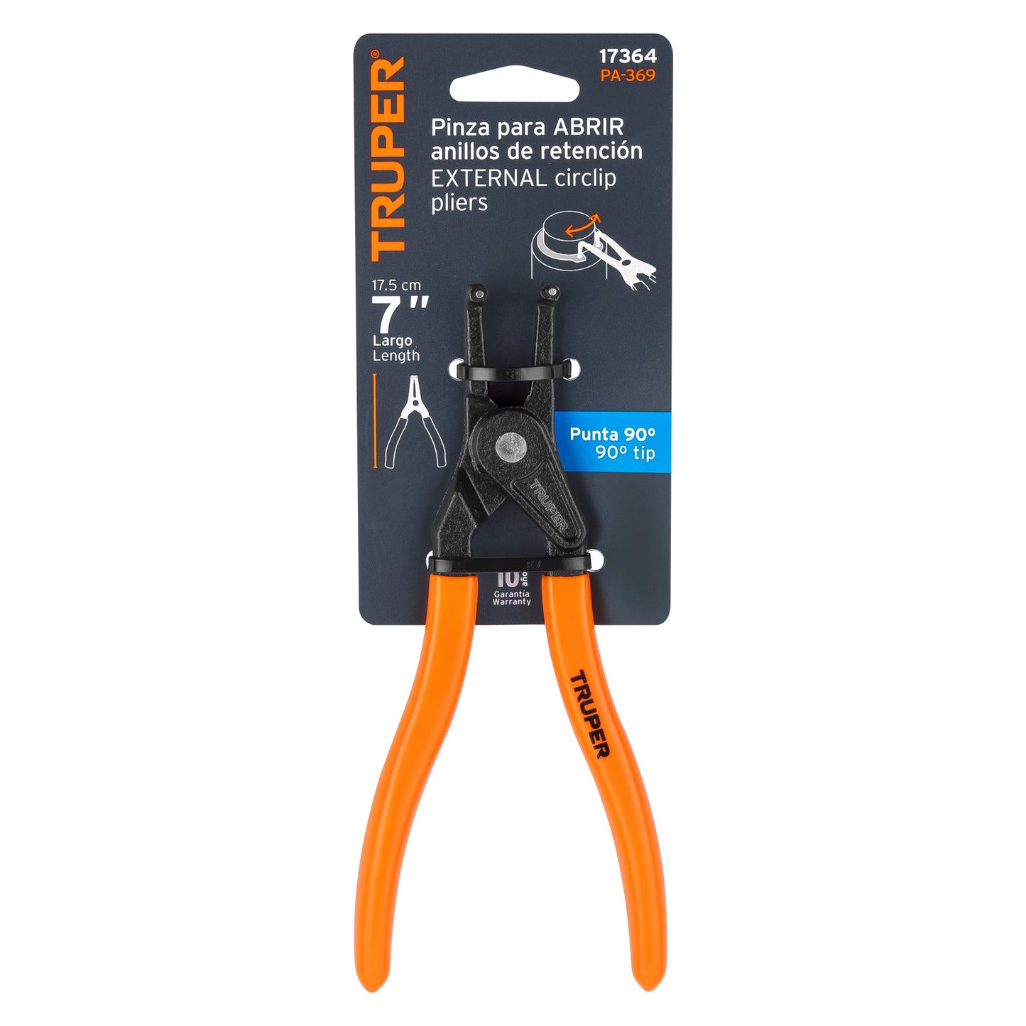 Pinza punta a 90° Truper Cod 17364 PA-369 6-3/4" para abrir anillos mango de PVC