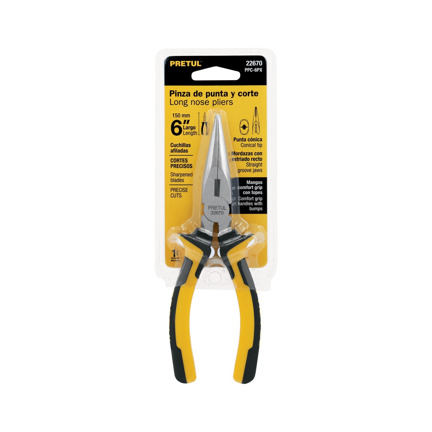Pinza punta y corte 6" Pretul Cod 22670 PPC-6PX mango Comfort Grip