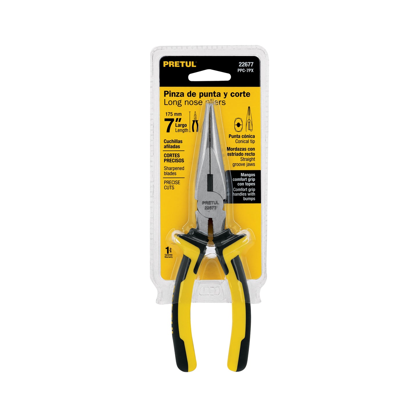 Pinza punta y corte 7" Pretul Cod 22677 PPC-7PX mango Comfort Grip