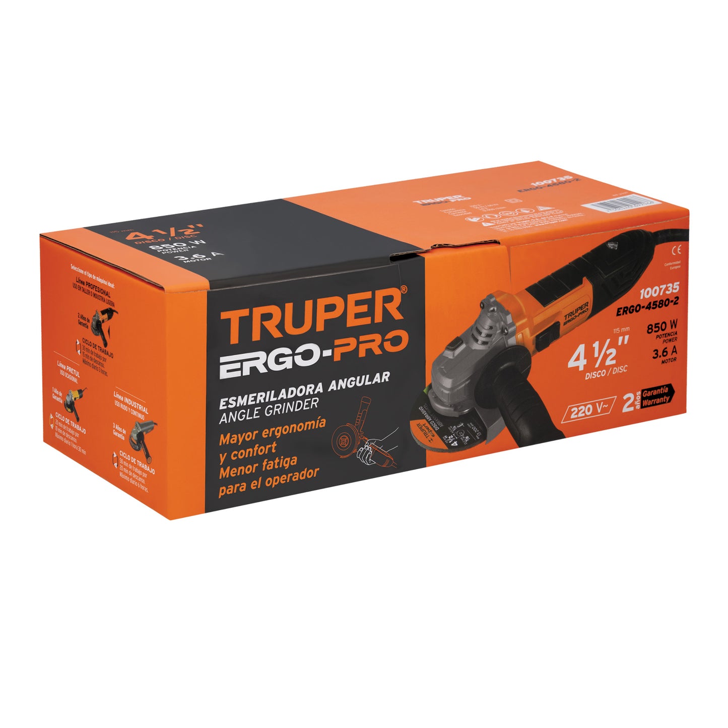 Esmeriladora 4-1/2" Truper Cod 100735 ERGO-4580-2 ERGO PRO 800 W 220 V