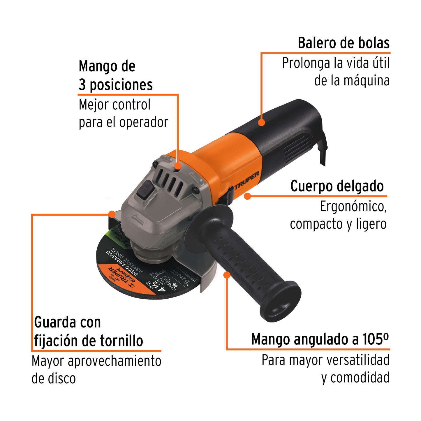 Esmeriladora 4-1/2" Truper Cod 11025 ESMA-4-1/2A9-2 Profesional 800 W 220 V