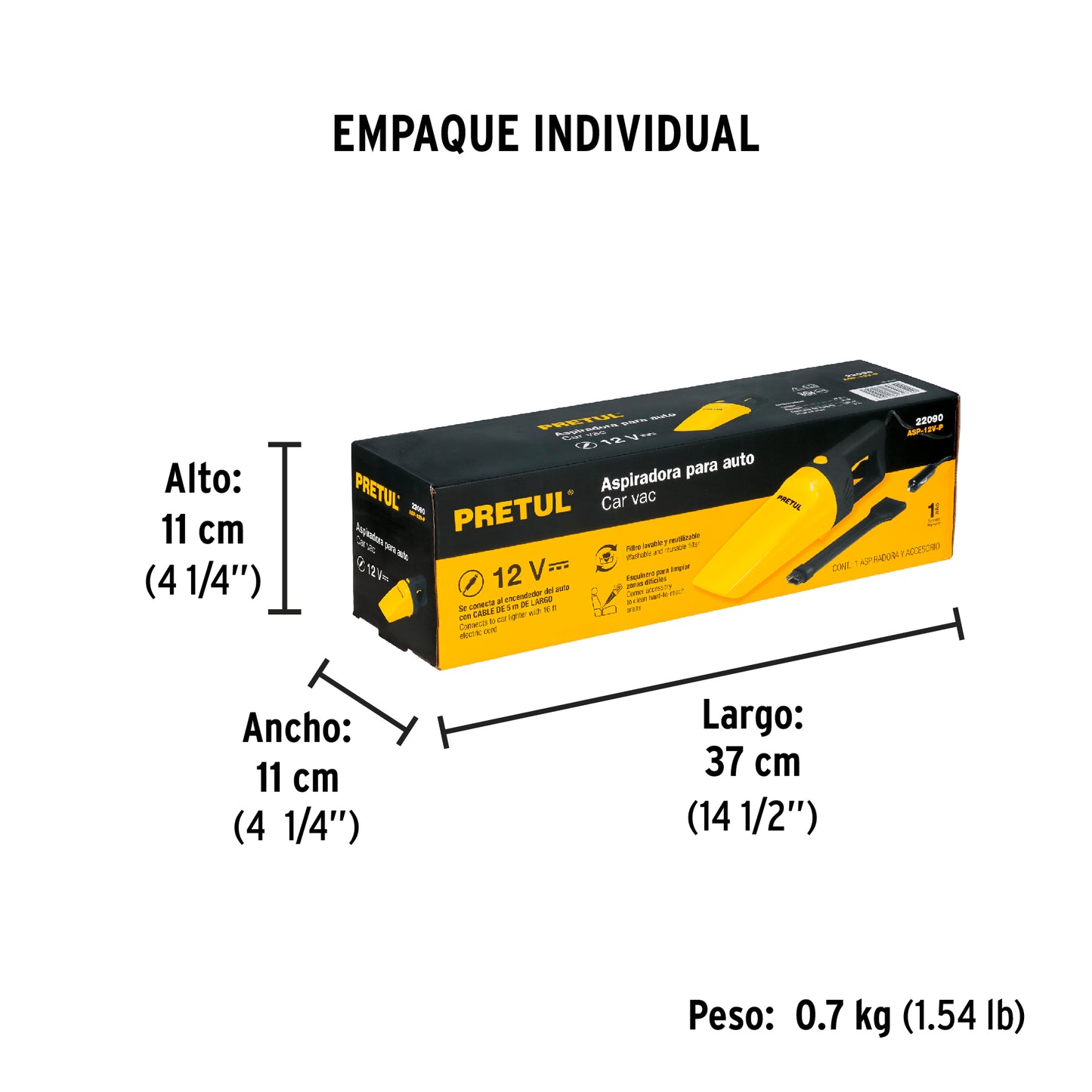 Aspiradora para auto Pretul Cod 22090 ASP-12V-P de 12V