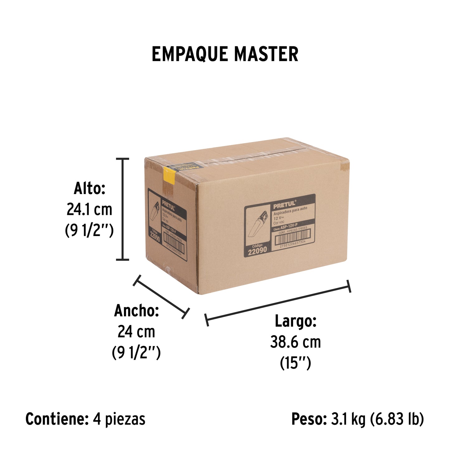 Aspiradora para auto Pretul Cod 22090 ASP-12V-P de 12V
