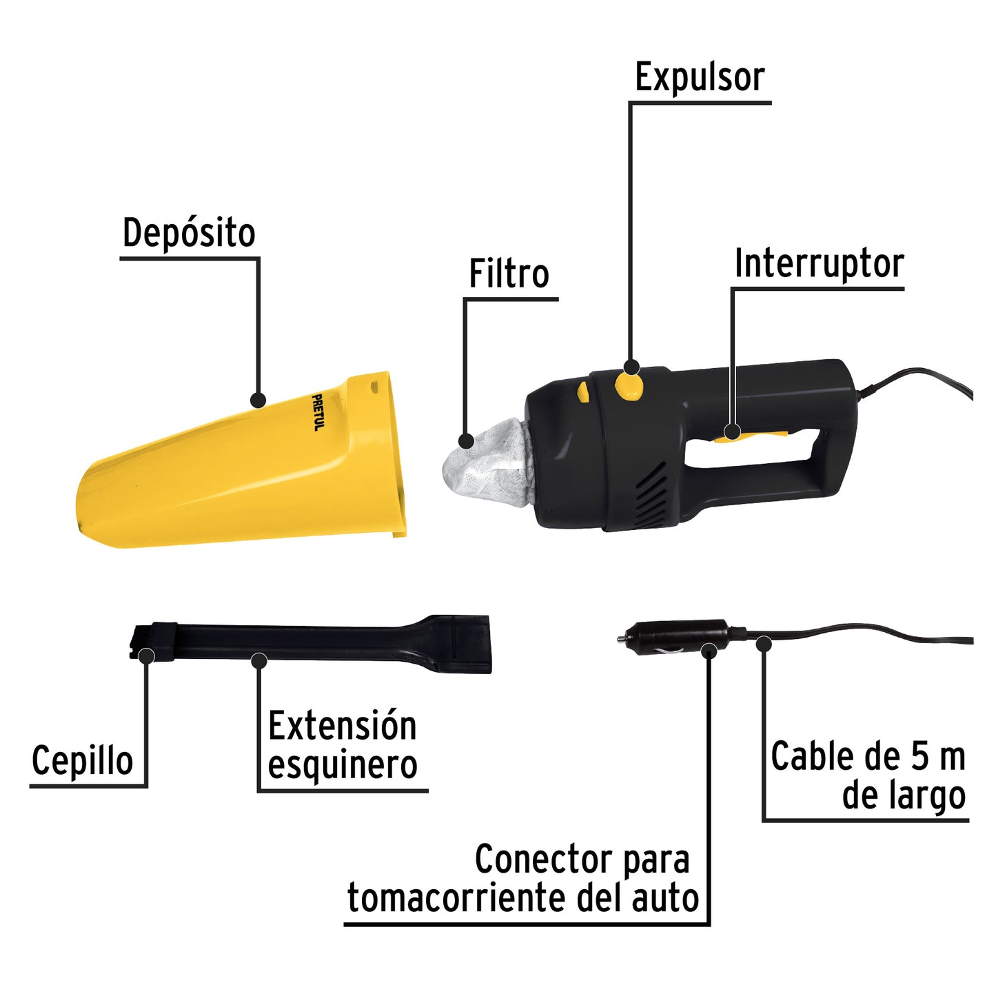 Aspiradora para auto Pretul Cod 22090 ASP-12V-P de 12V
