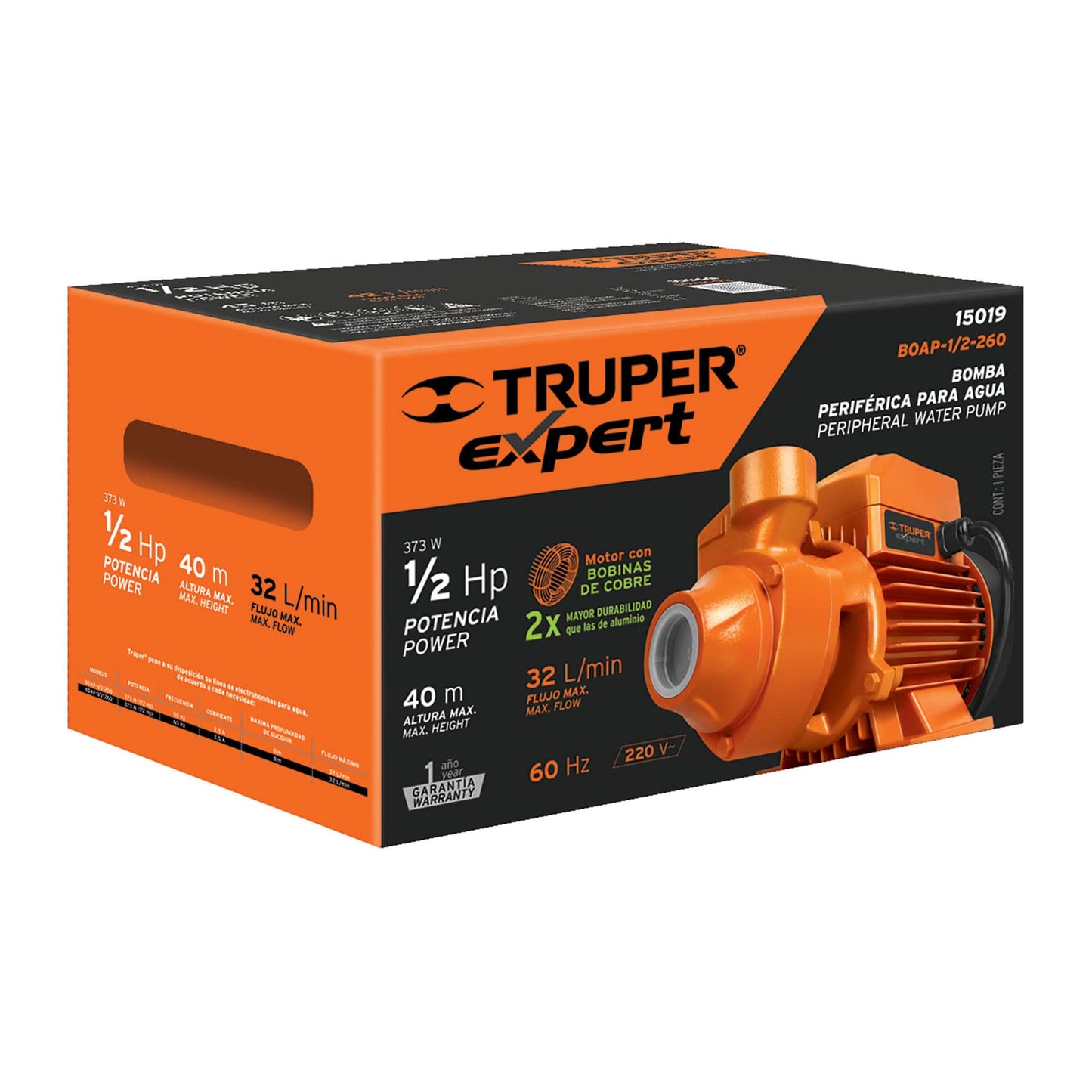 Bomba Periferica 1/2 HP Truper Expert Cod 15019 BOAP-1/2-260 220V/60Hz uso agrícola