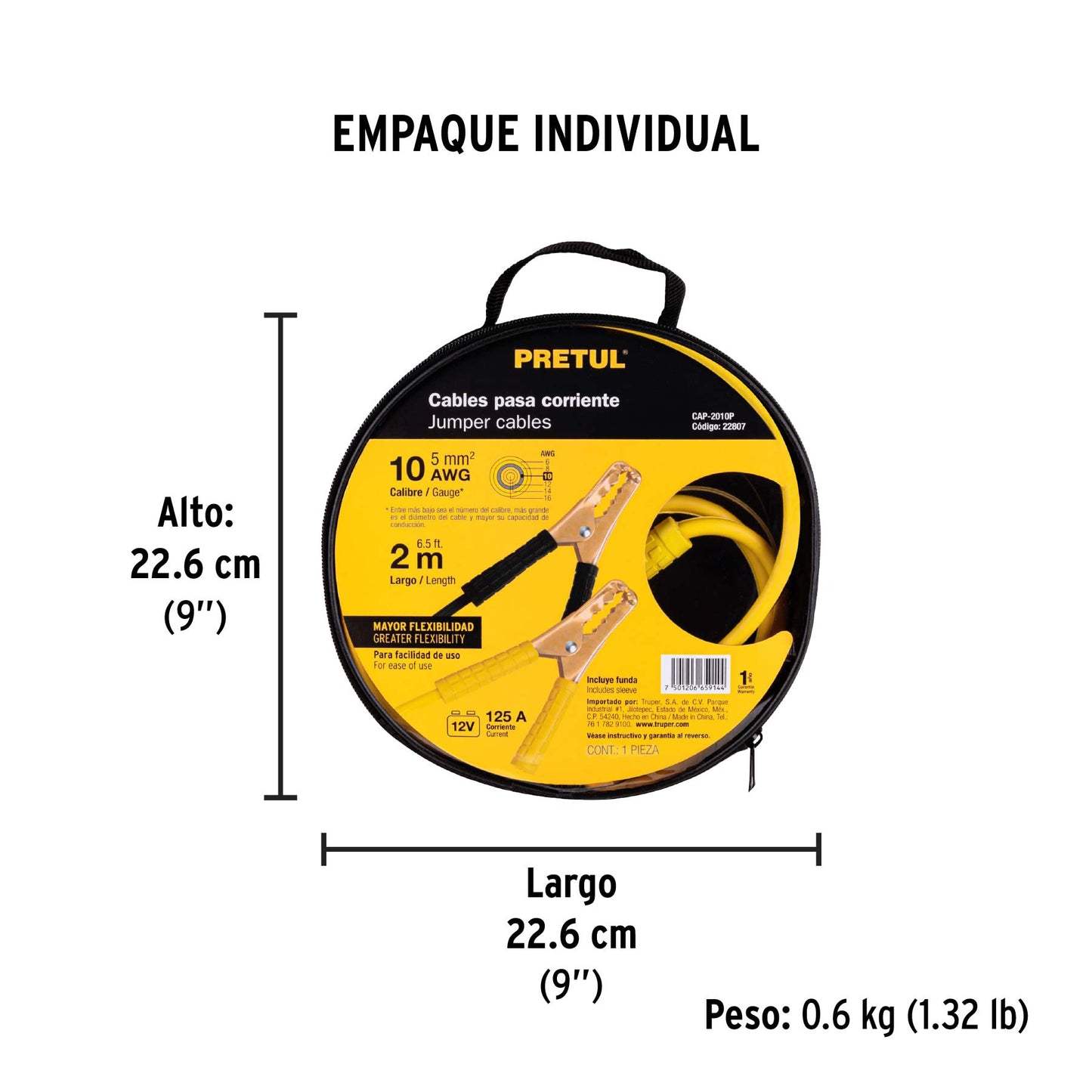 Cable pasa corriente 2m Pretul Cod 22807 CAP-2010P 125 A 10 AWG