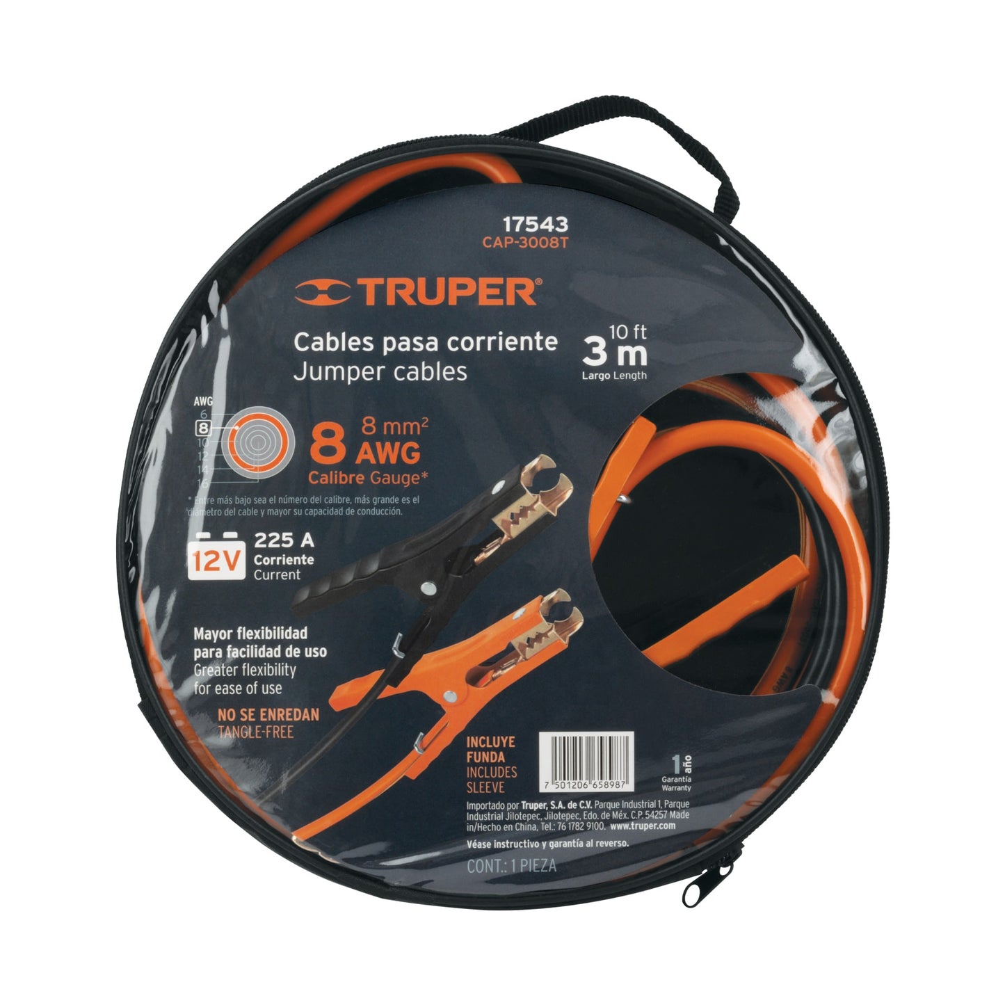Cables pasa corriente 3m Truper Cod 17543 CAP-3008T 225 A 8 WG con funda