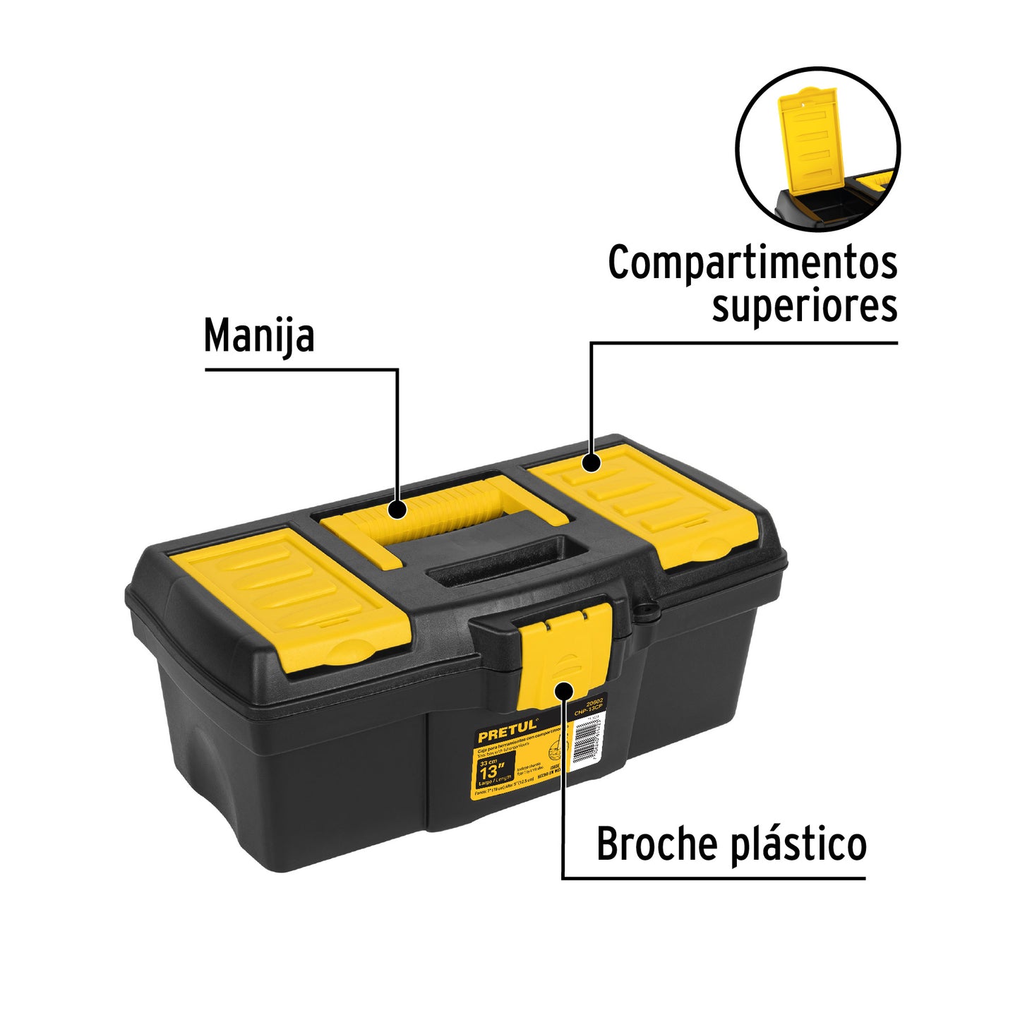 Caja de herramientas Pretul Cod 20602 CHP-13CP de 13" con compartimentos