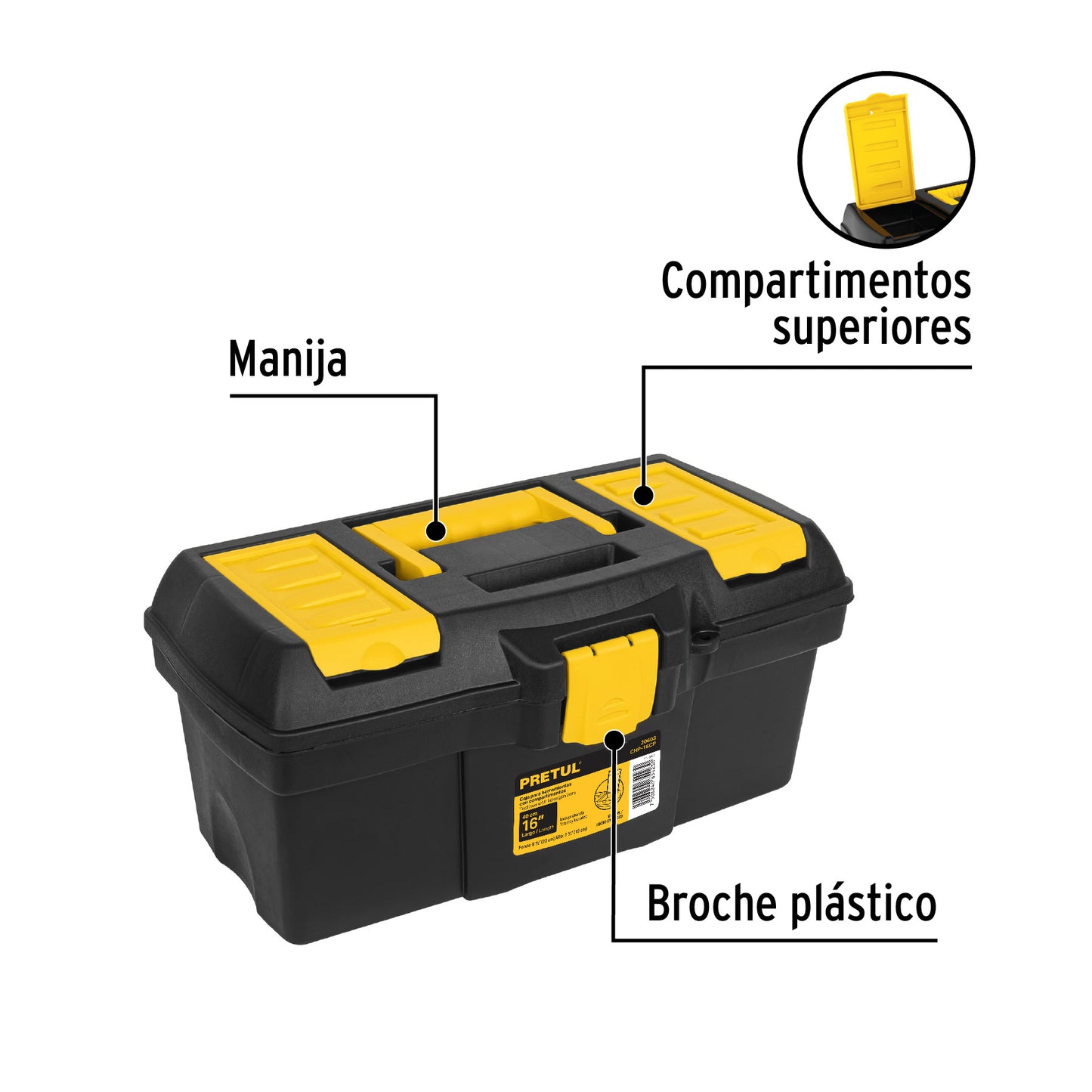 Caja de herramientas Pretul Cod 20603 CHP-16CP de 16" con compartimentos