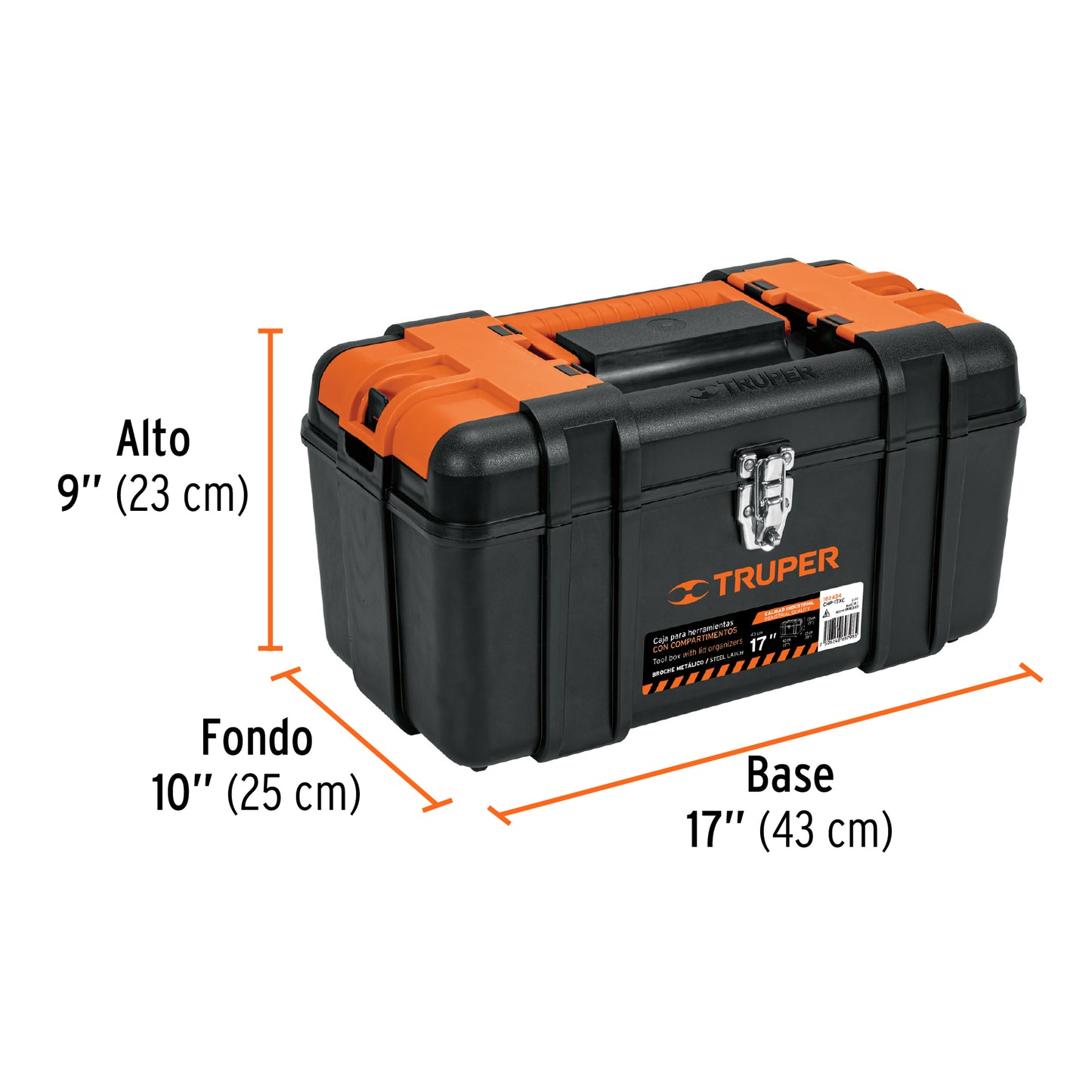 Caja de herramientas Truper Cod 102434 CHP-17XC, de 17" con compartimientos, broches metálicos