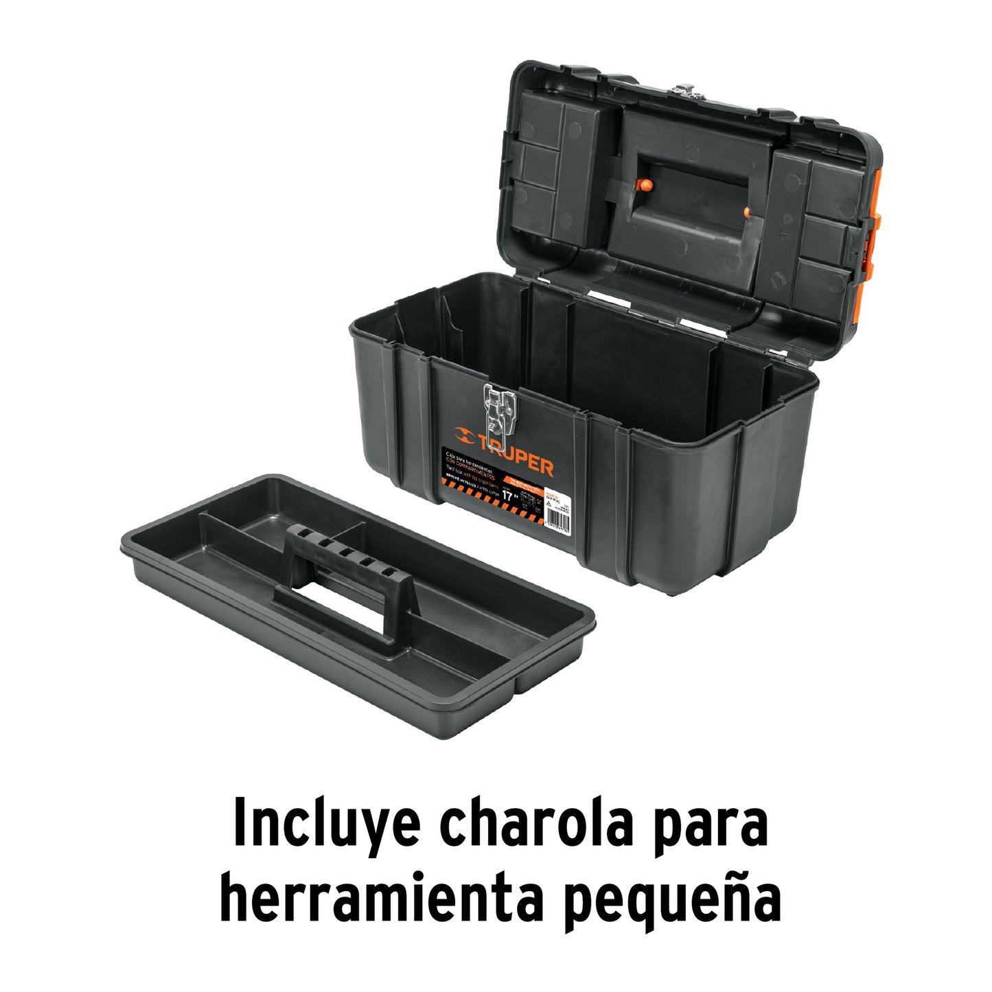 Caja de herramientas Truper Cod 102434 CHP-17XC, de 17" con compartimientos, broches metálicos