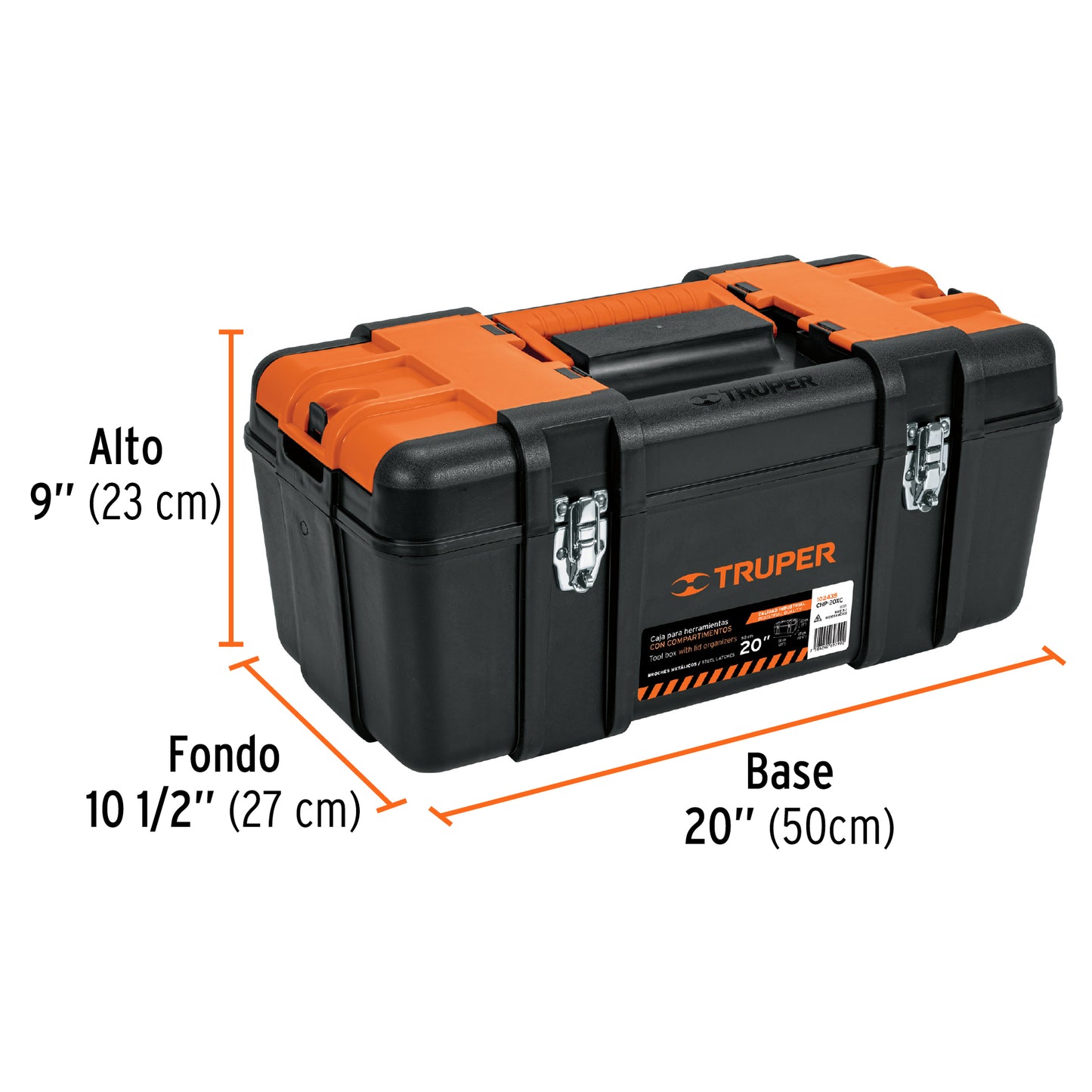 Caja de herramientas Truper Cod 102435 CHP-20XC, de 20" con compartimientos, broches metálicos