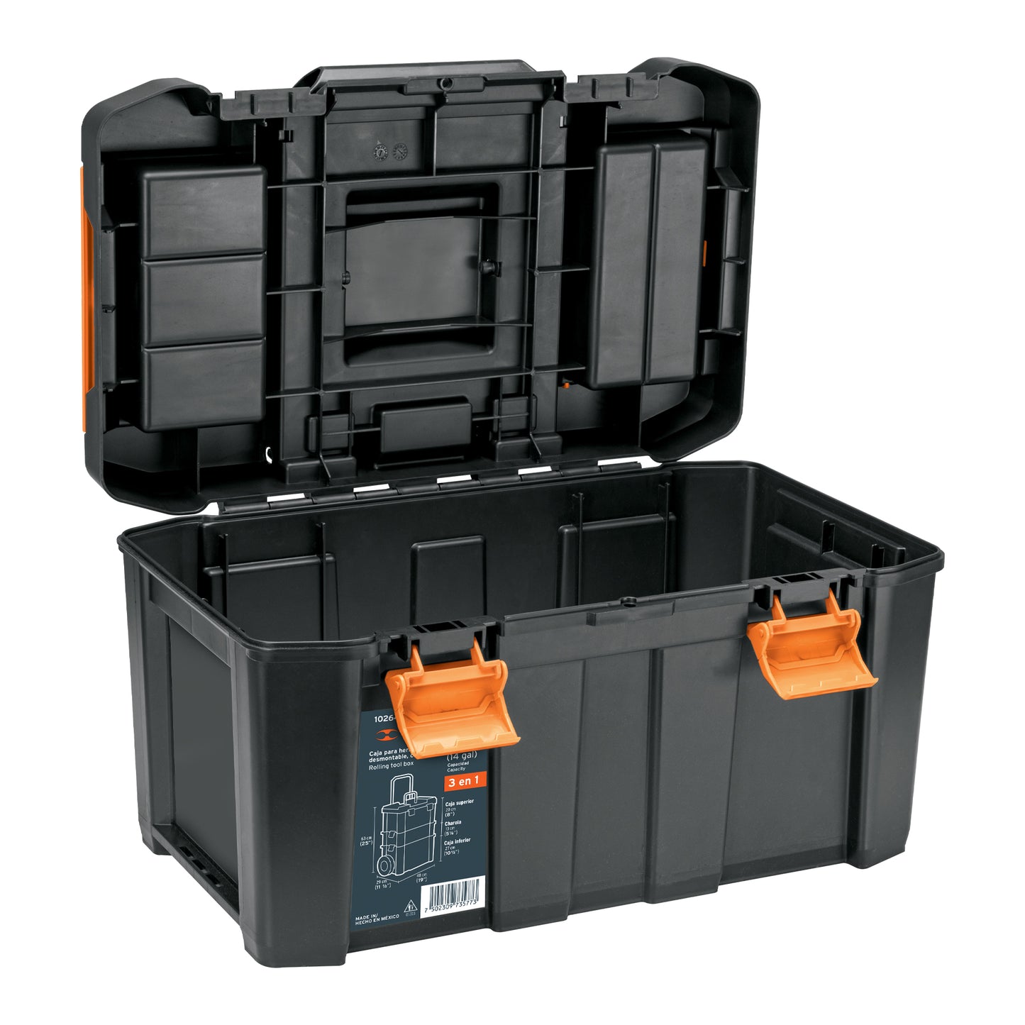 Caja de herramientas Truper Cod 102644 CHP-1925R de 19"x25", 3 en 1 desmontable con ruedas