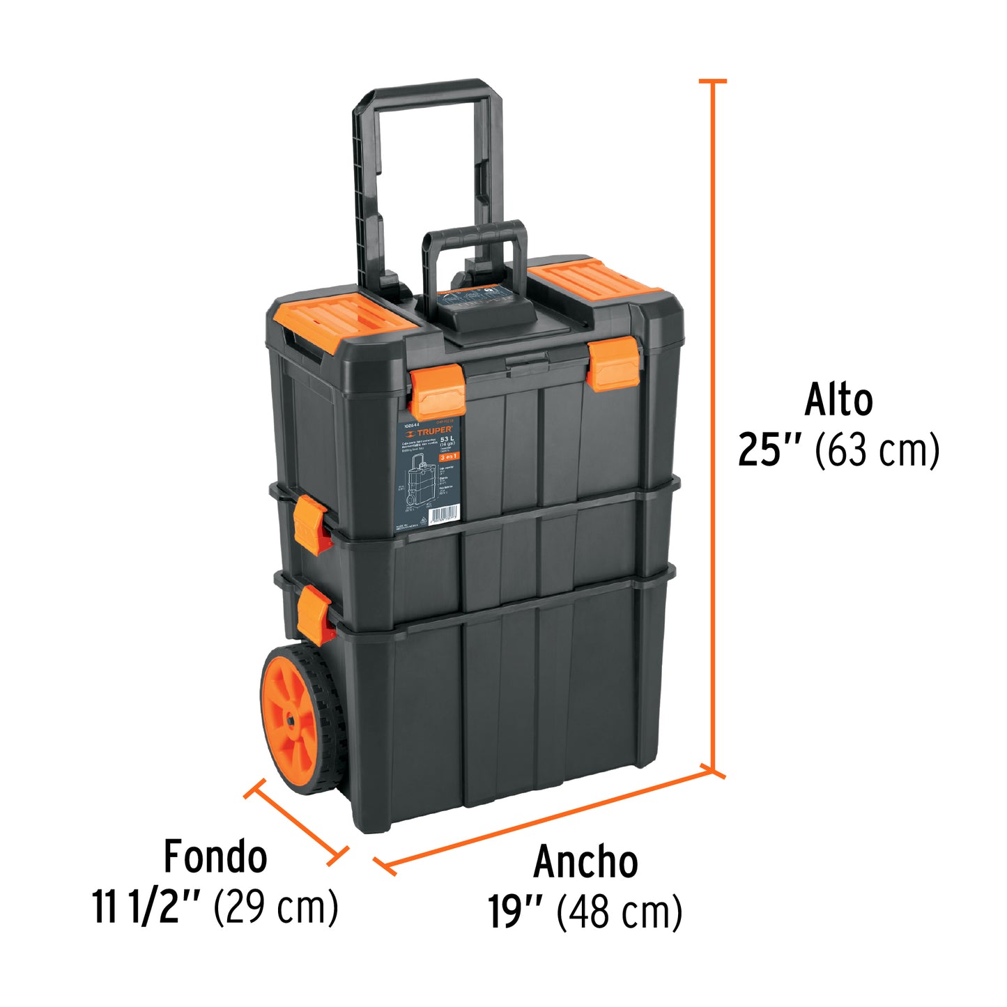 Caja de herramientas Truper Cod 102644 CHP-1925R de 19"x25", 3 en 1 desmontable con ruedas