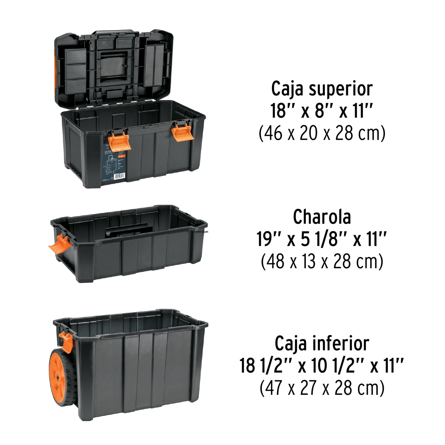 Caja de herramientas Truper Cod 102644 CHP-1925R de 19"x25", 3 en 1 desmontable con ruedas