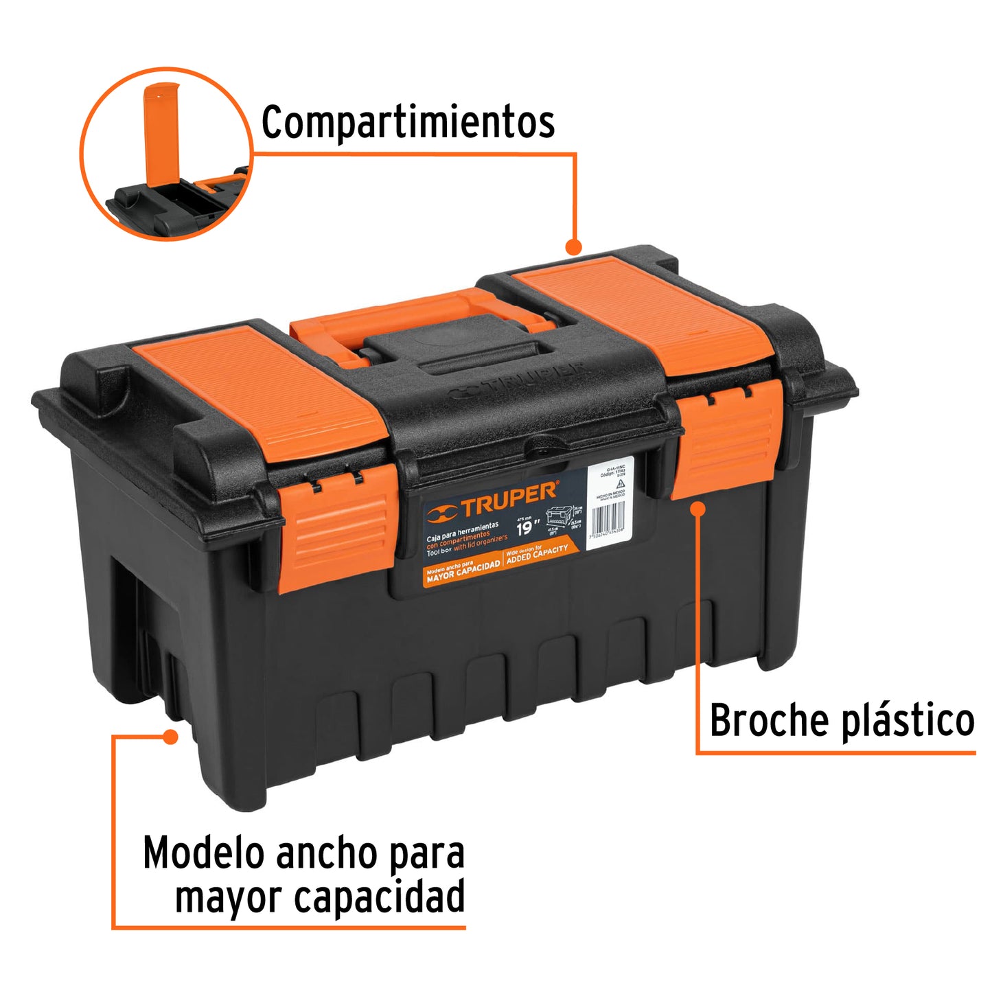 Caja de herramientas Truper Cod 11143 CHA-19NC de 19" con compartimentos