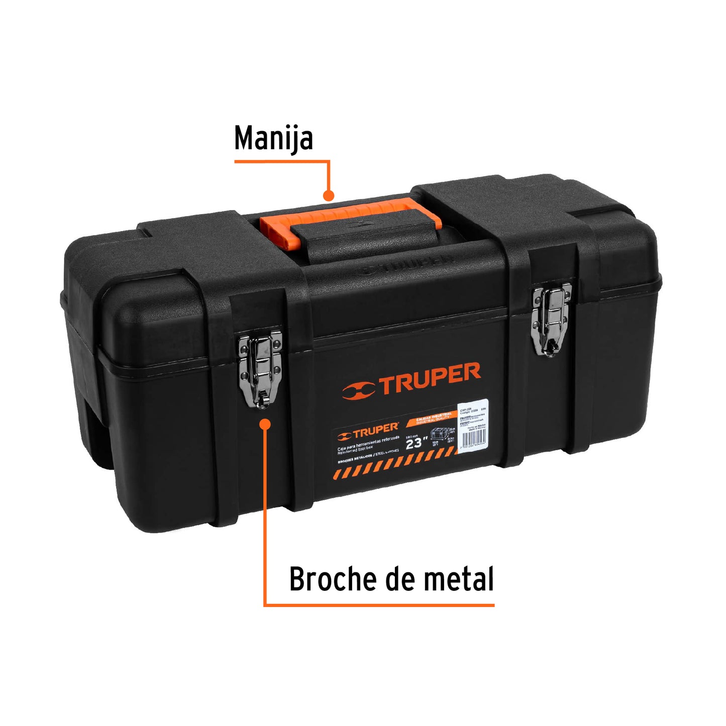 Caja de herramientas Truper Cod 11506 CHP-23X, de 23" industrial, broches metálicos