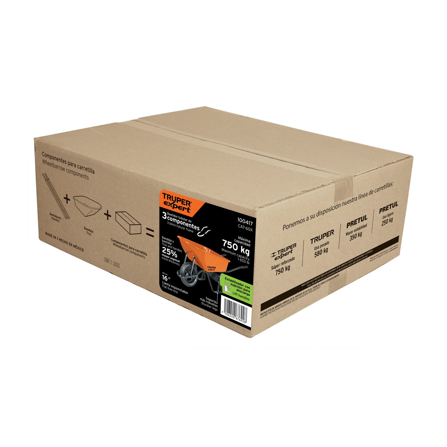 Carretilla 6 ft³ Truper Expert Cod 100417 CAT-60X Super reforzada Imponchable bastidor tubular