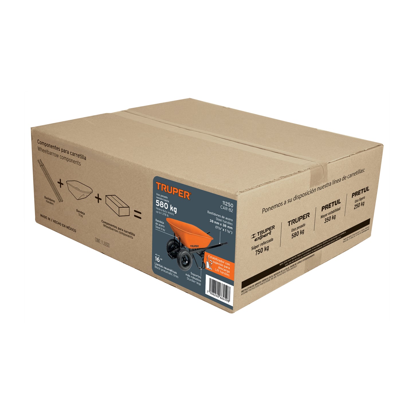 Carretilla 8 ft3 Truper Cod 11250 CAR-82 Doble Llanta Bastidores de Acero