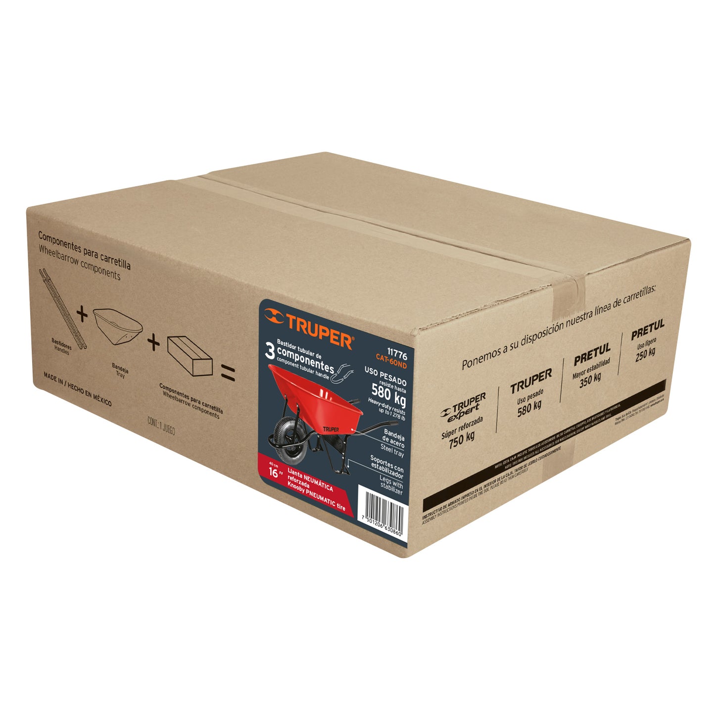 Carretilla 6 ft³ Truper Cod 11776 CAT-60ND Neumática bastidor tubular