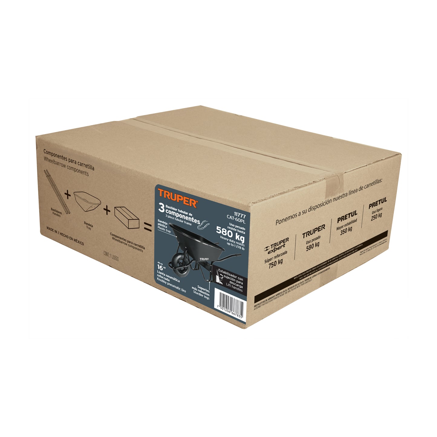 Carretilla 6 ft3 Truper Cod 11777 CAT-60PL Concha Plástica Neumática Bastidor Tubular