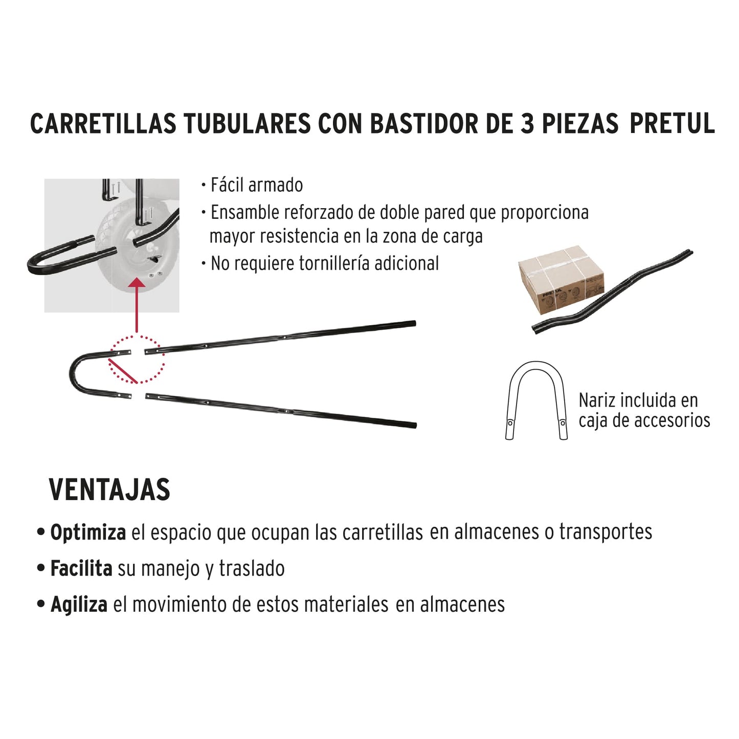 Carretilla 5 ft3 Pretul Cod 22703 TP-5N Concha Plástica Neumática Bastidor Tubular