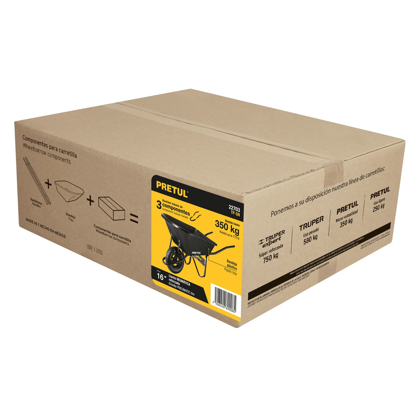 Carretilla 5 ft3 Pretul Cod 22703 TP-5N Concha Plástica Neumática Bastidor Tubular