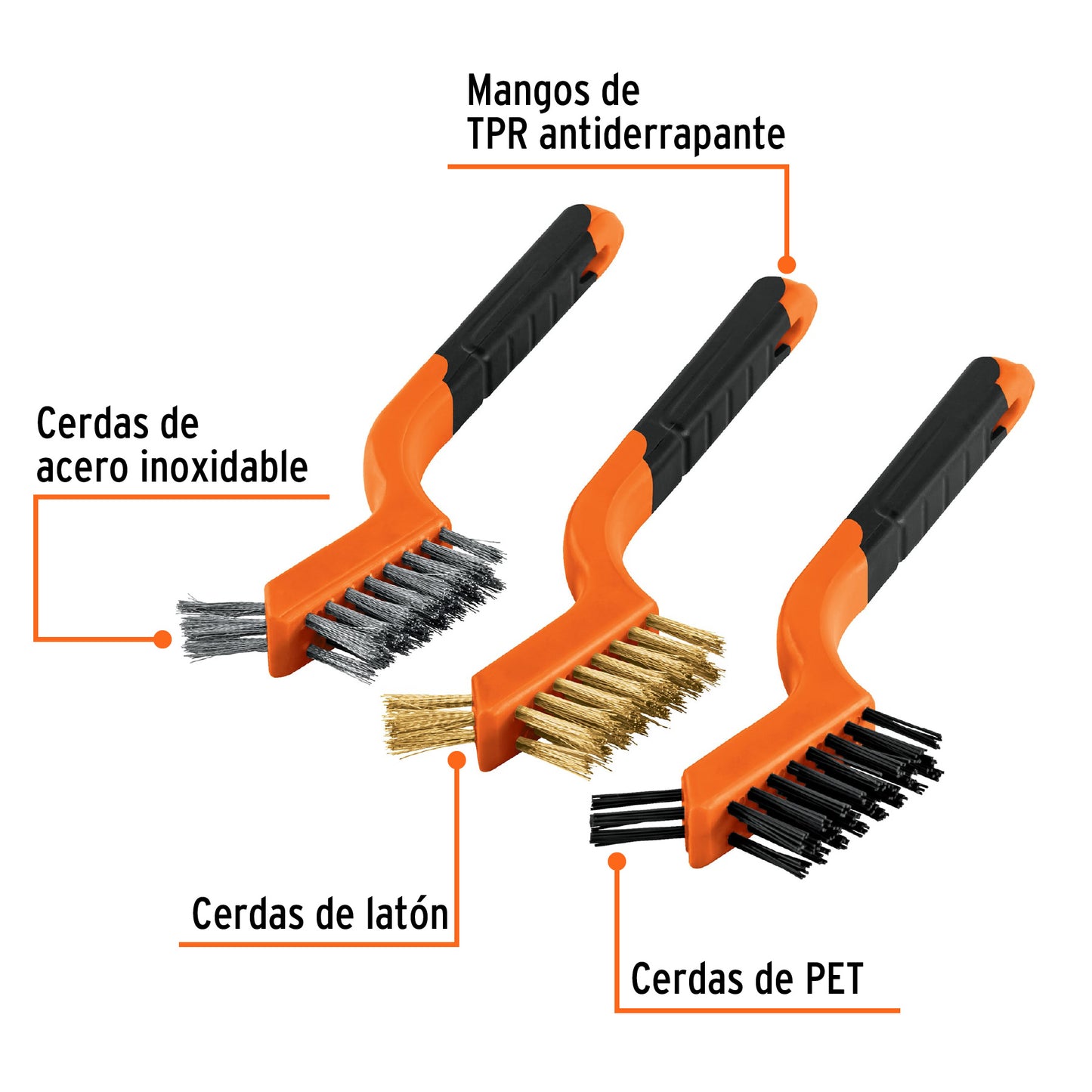 Juego de 3 mini Cepillos Truper Cod 10652 JCEA-3 de alambre 28 pinceles