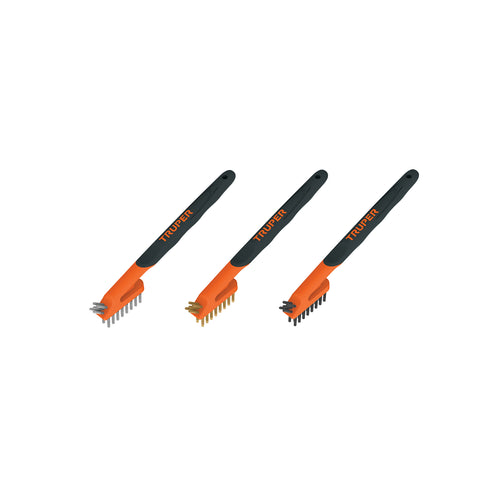 Juego de 3 mini Cepillos Truper Cod 10652 JCEA-3 de alambre 28 pinceles
