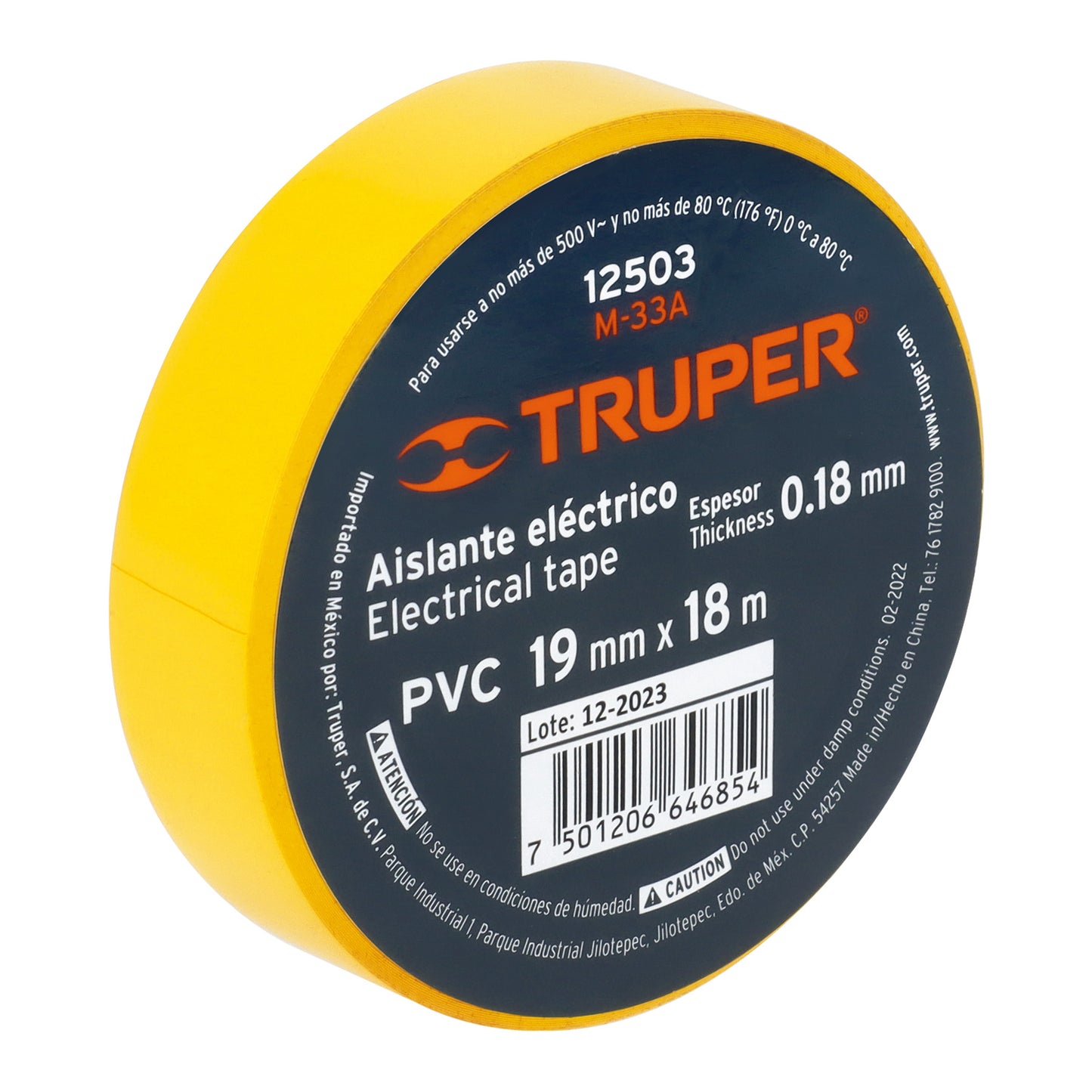Cinta Aislante amarillo Truper Cod 12503 M-33A de 18 m x 19 mm