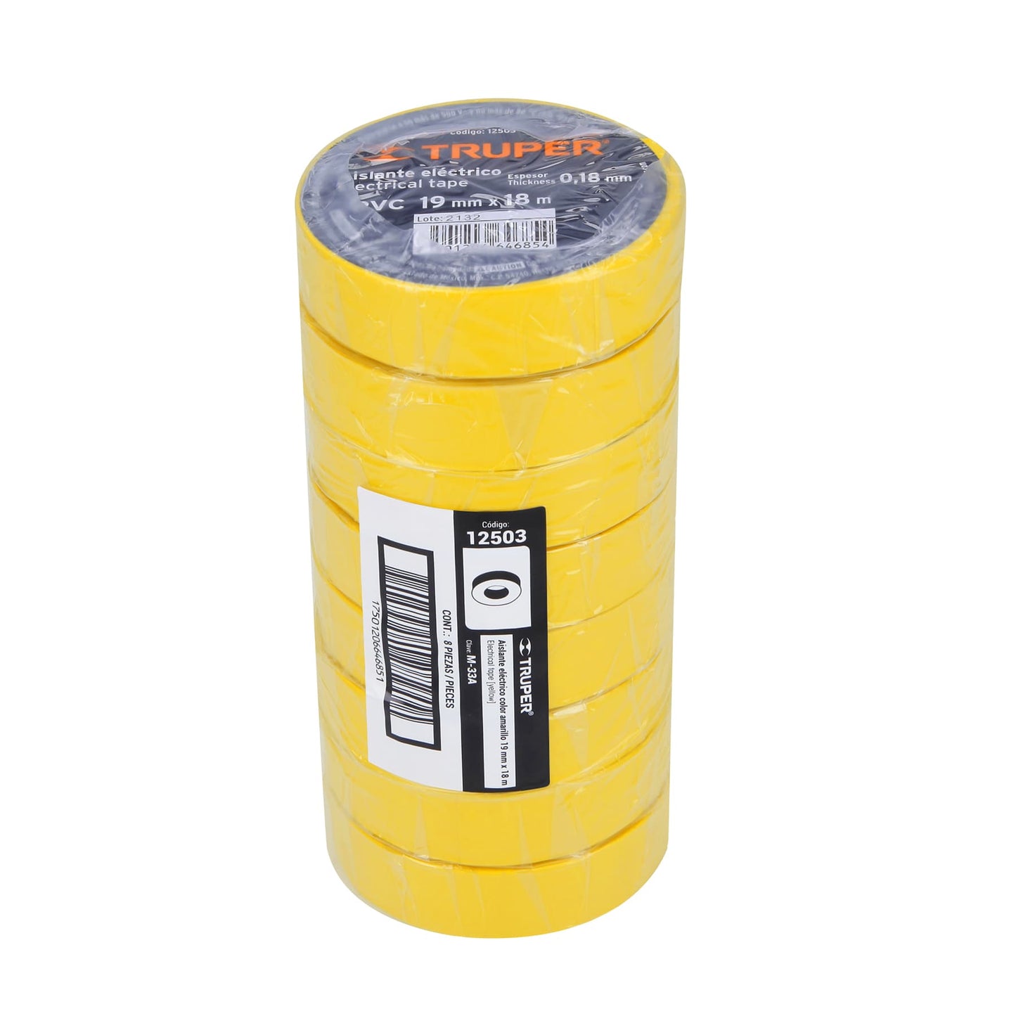 Cinta Aislante amarillo Truper Cod 12503 M-33A de 18 m x 19 mm