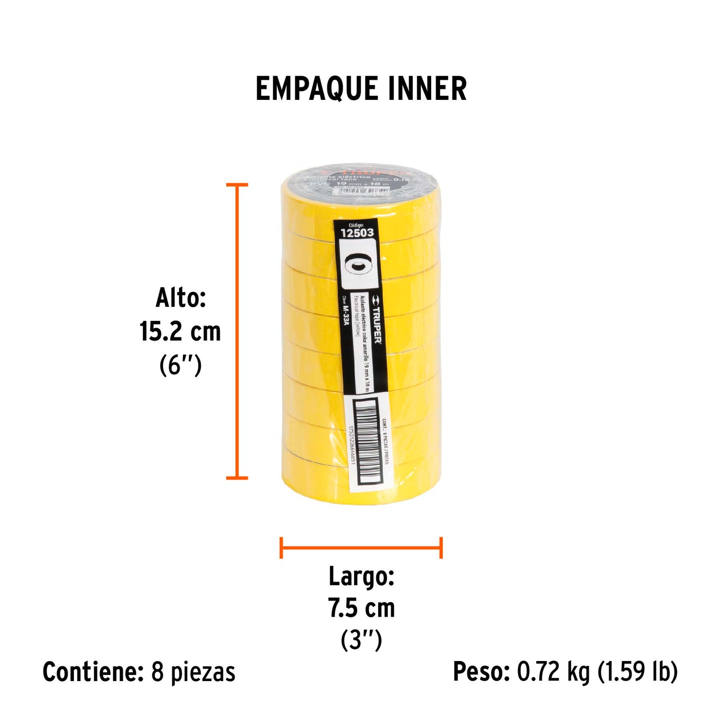 Cinta Aislante amarillo Truper Cod 12503 M-33A de 18 m x 19 mm