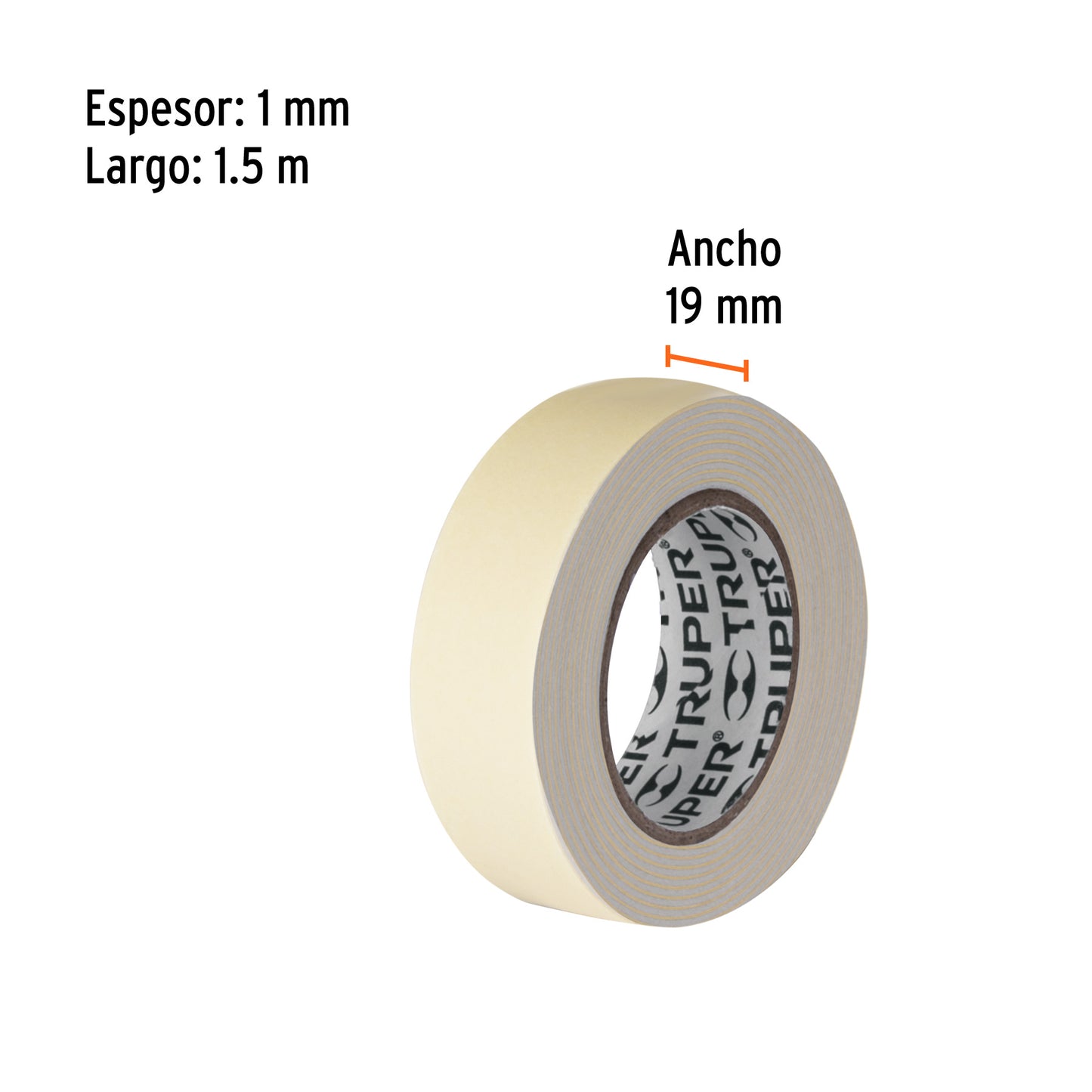 Cinta doble cara Truper Cod 11724 CDC-1915 de 19 mm x 1.5 m