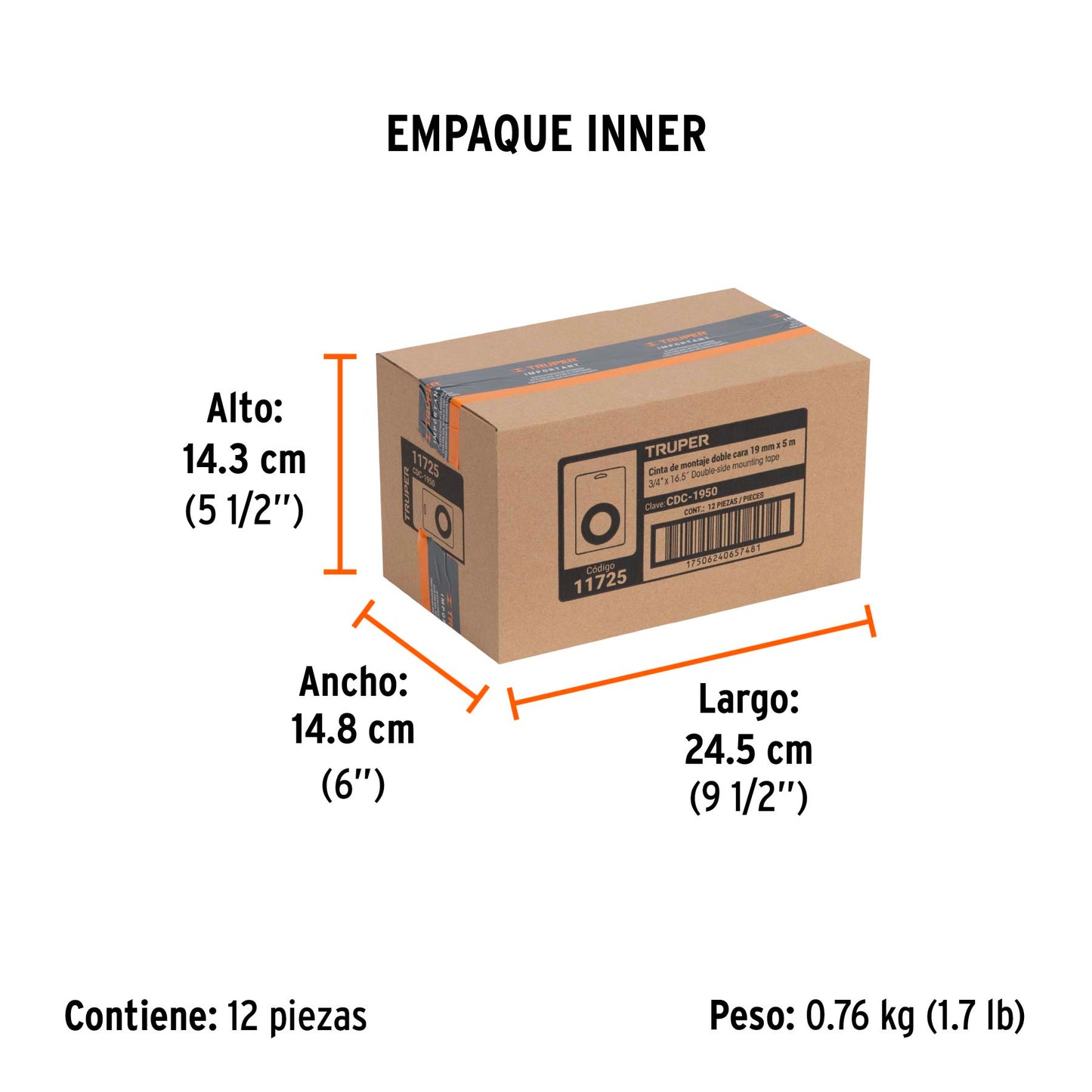 Cinta doble cara Truper Cod 11725 CDC-1950 de 19 mm x 5 m