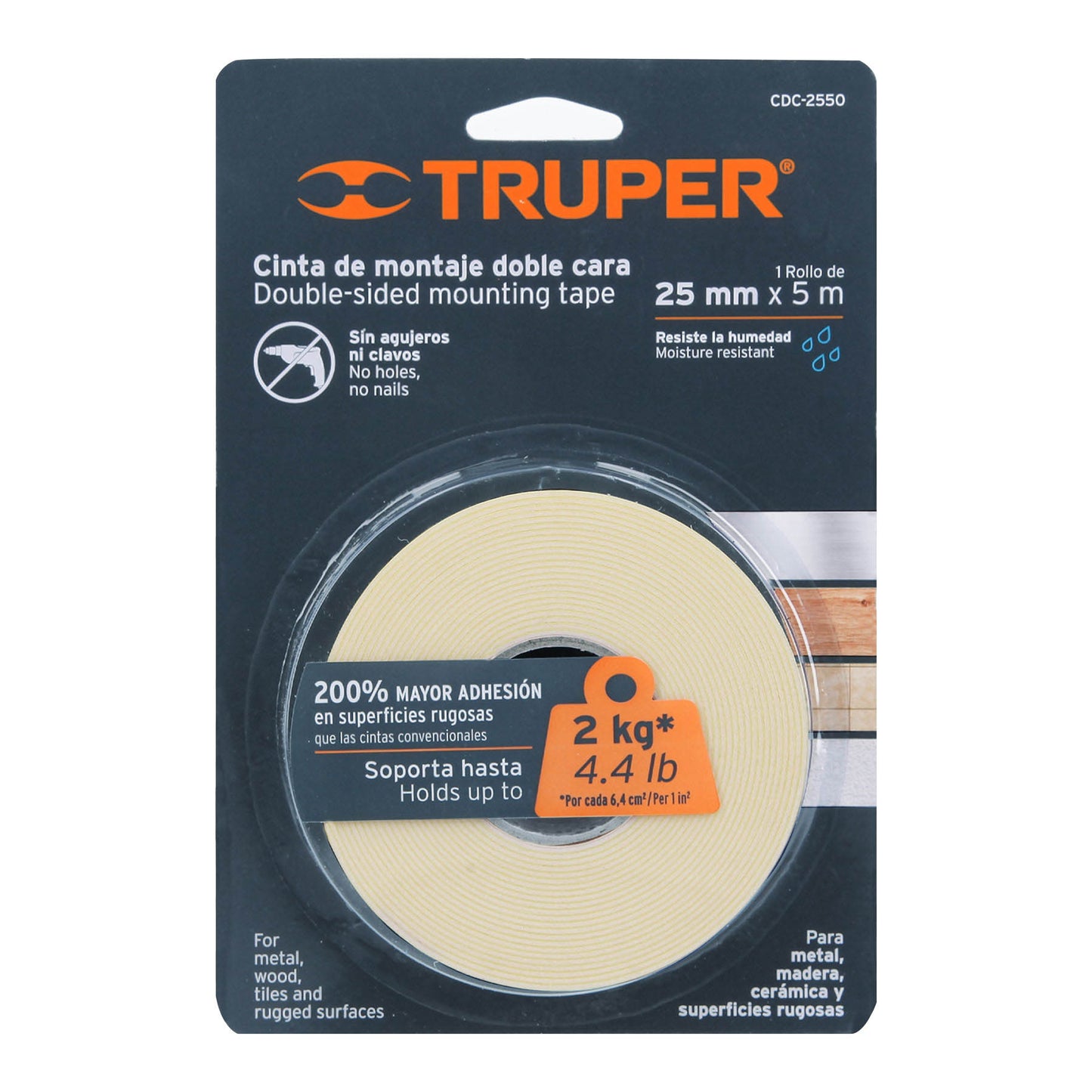Cinta doble cara Truper Cod 11727 CDC-2550 de 25 mm x 5 m