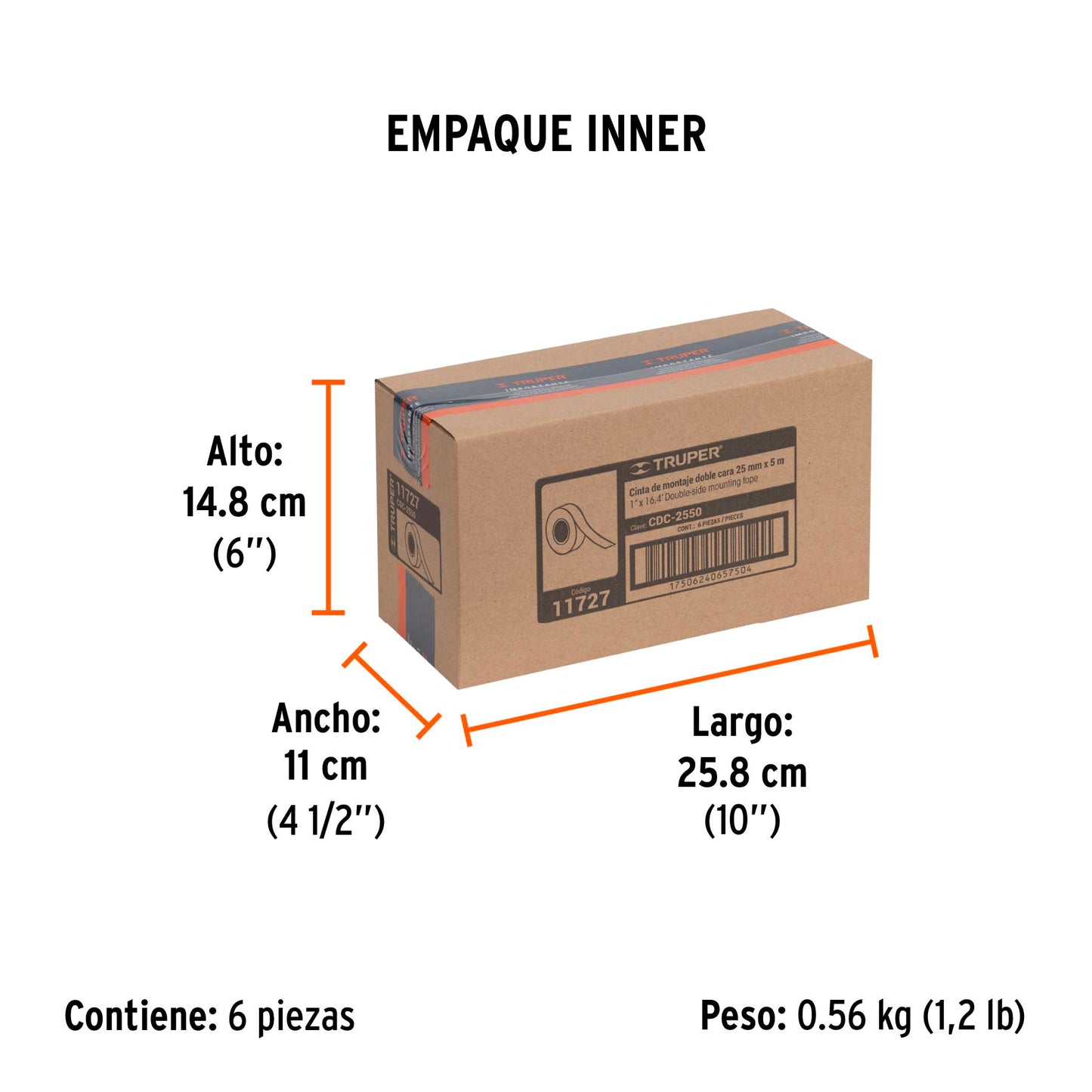 Cinta doble cara Truper Cod 11727 CDC-2550 de 25 mm x 5 m