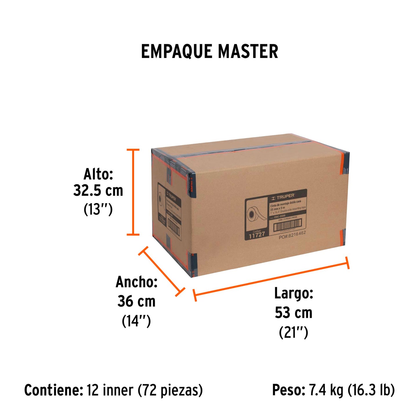 Cinta doble cara Truper Cod 11727 CDC-2550 de 25 mm x 5 m