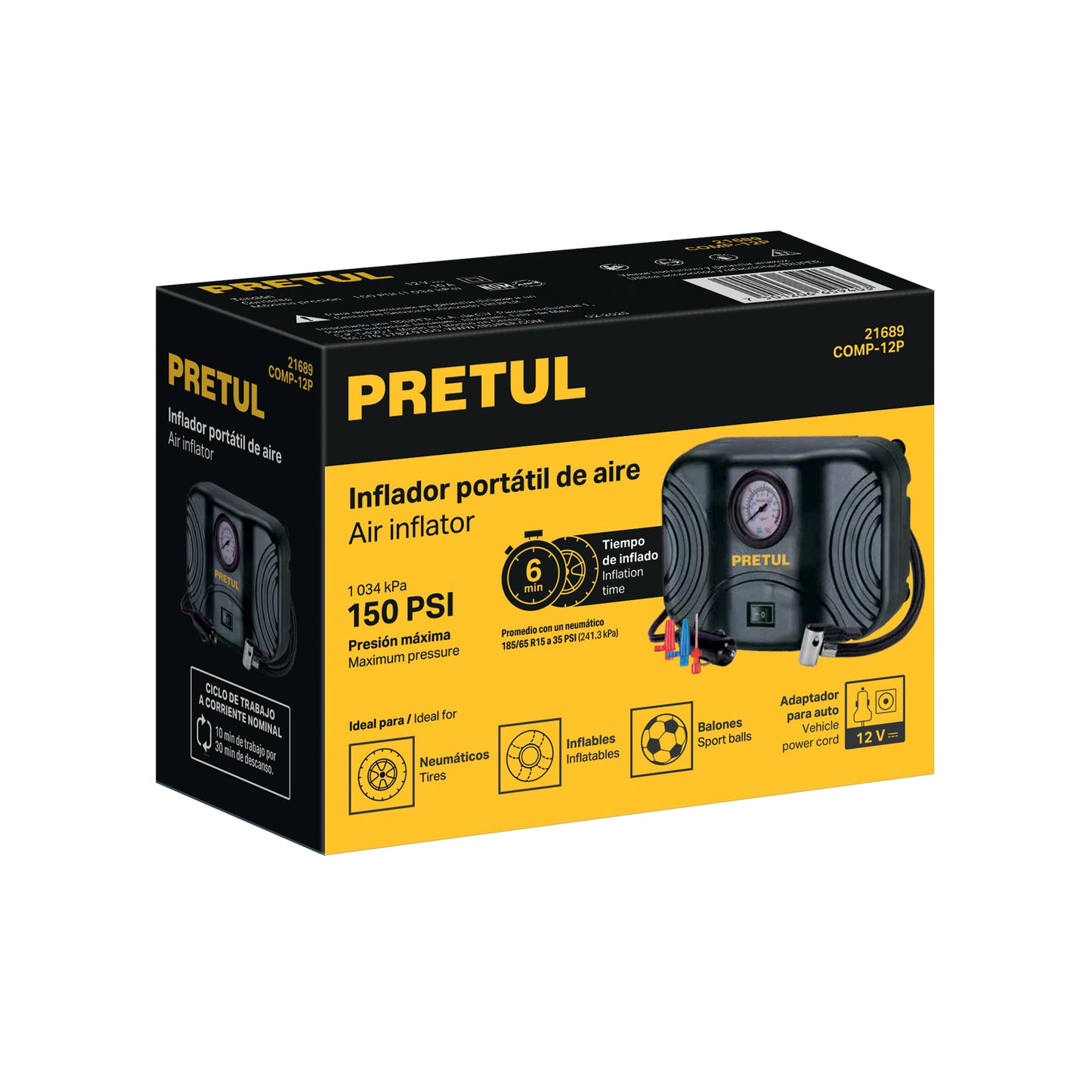Inflador portátil Pretul Cod 21689 COMP-12P para auto 12V