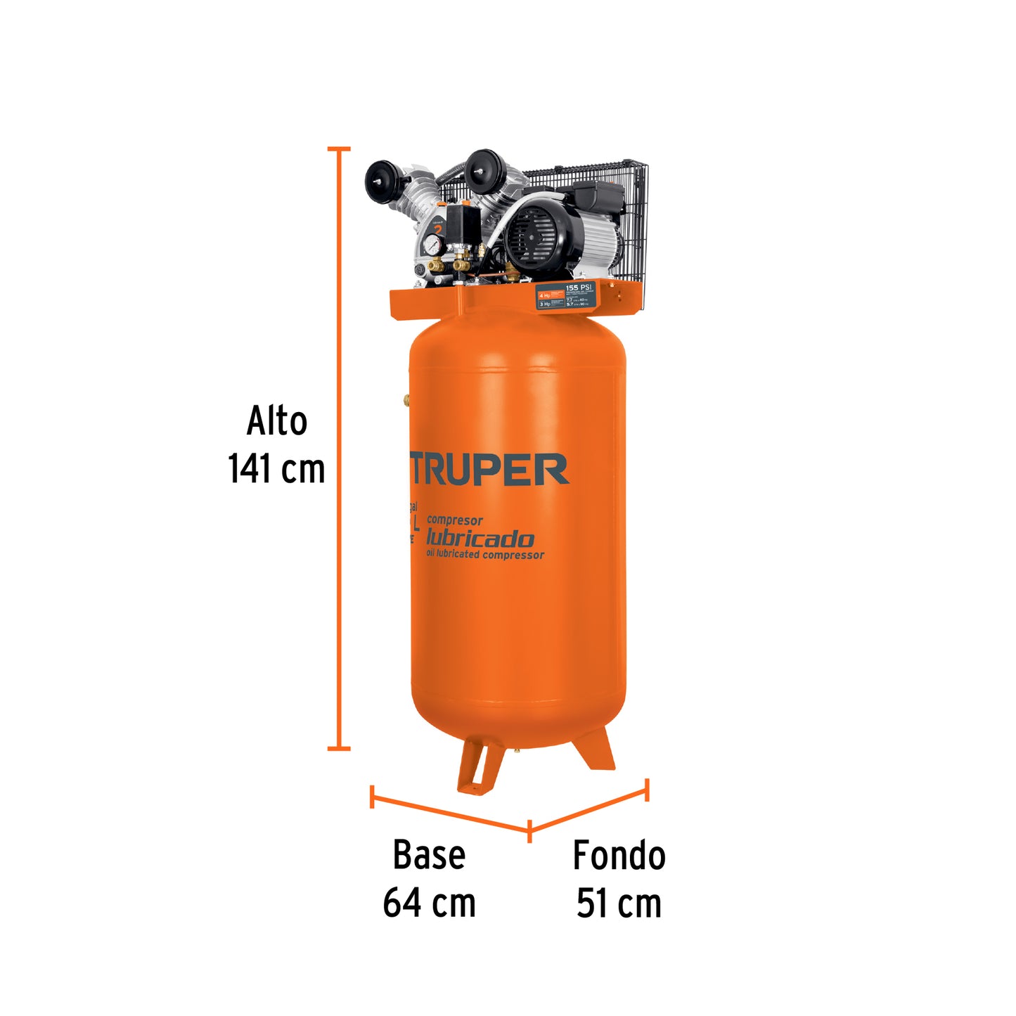Compresor de aire vertical 180 L truper Cod 103304 COMP-180LVC 4 HP 220 V clavija europea