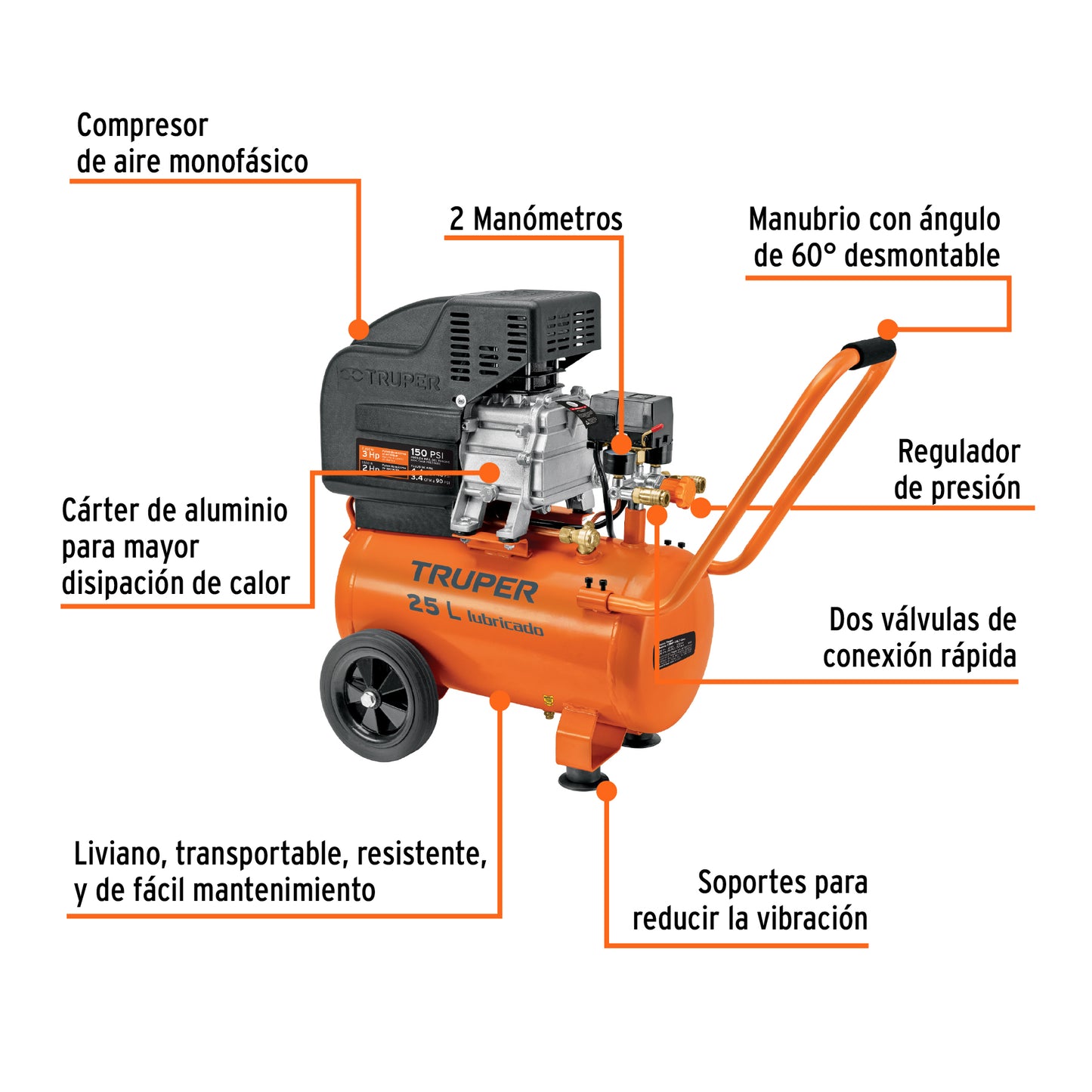 Compresor lubricado de aire truper Cod 11836 COMP-25LT-260 25 L 220 V/60 Hz