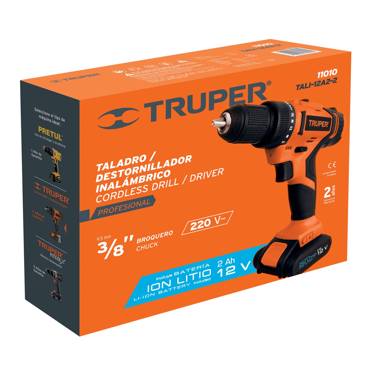 Taladro Inalámbrico 12 V Truper Cod 11010 TALI-12A2-2 batería ión Litio 3/8 220V