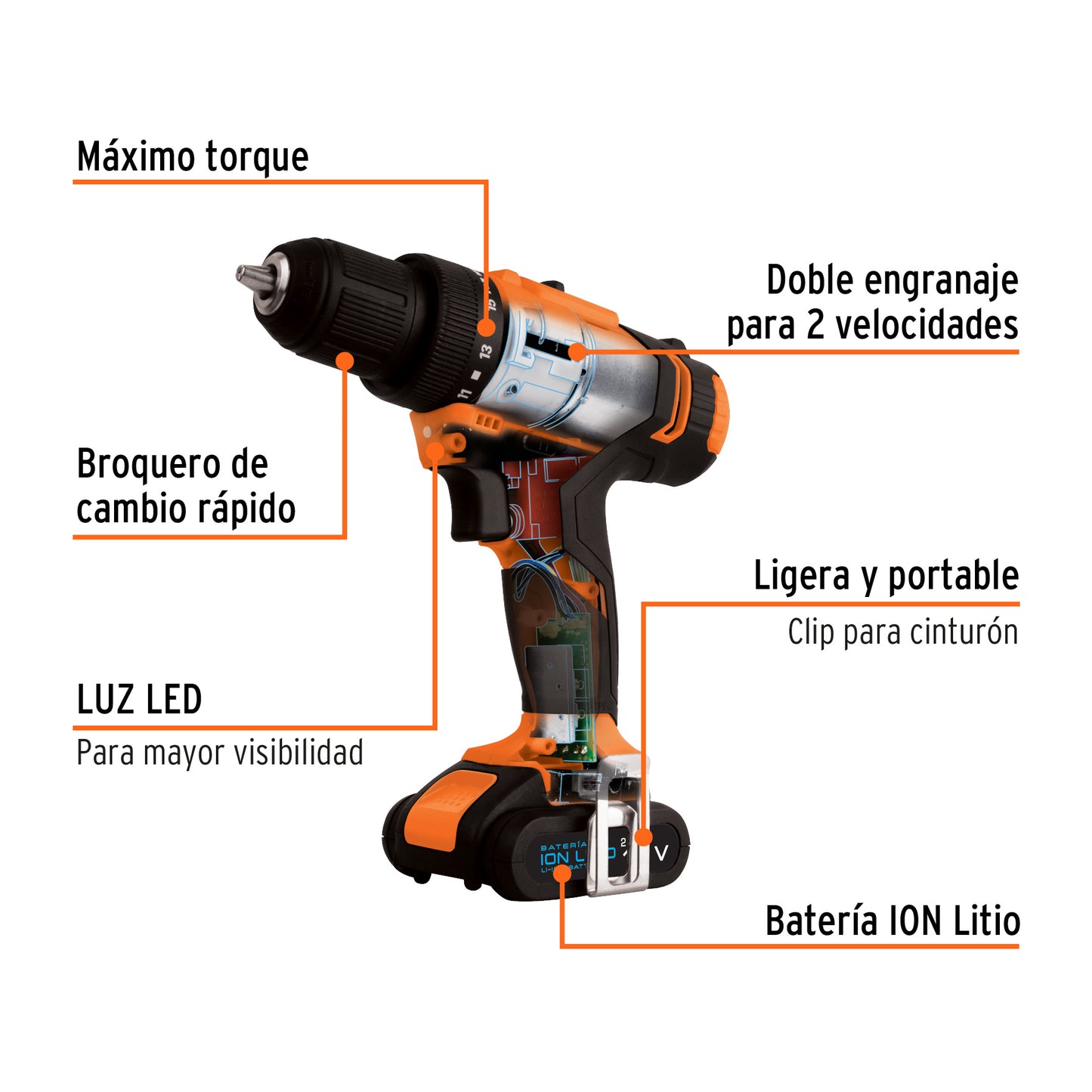 Taladro Inalámbrico 12 V Truper Cod 11010 TALI-12A2-2 batería ión Litio 3/8 220V