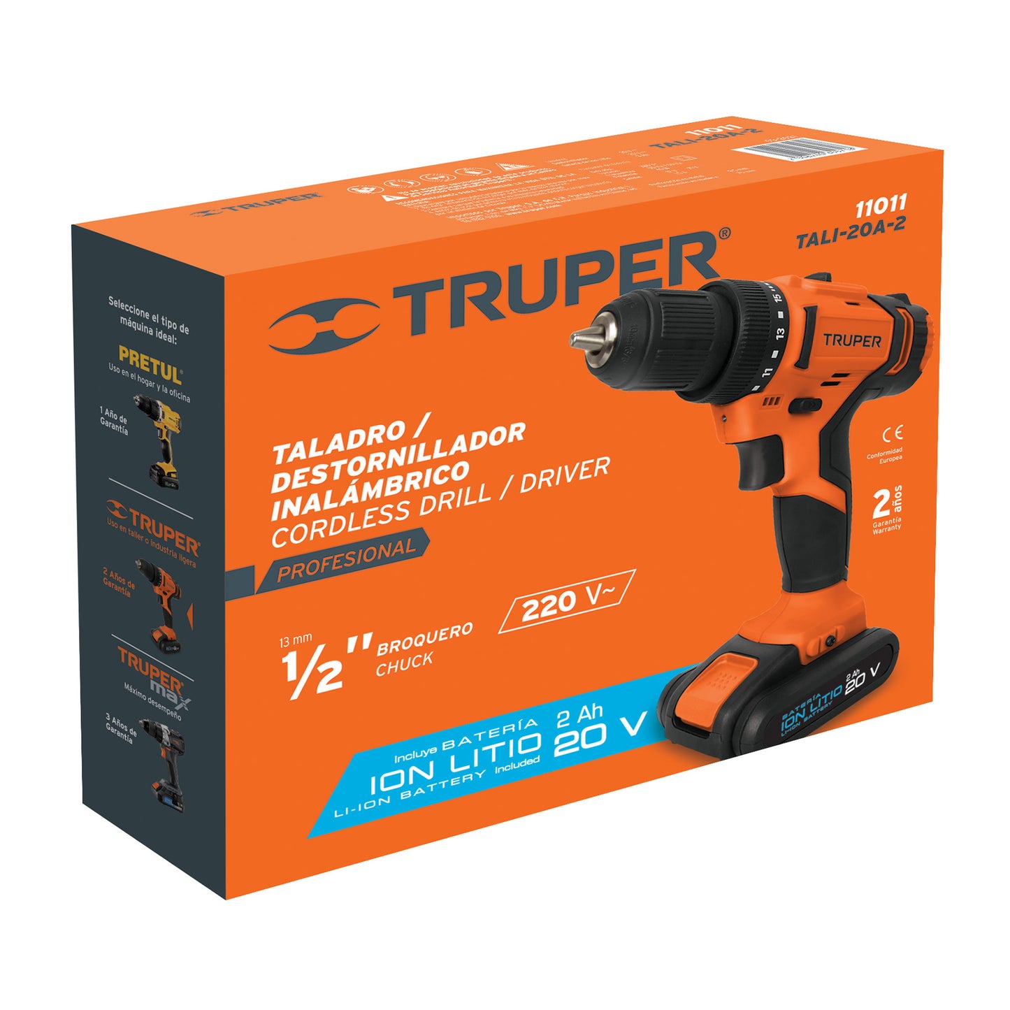 Taladro Inalámbrico 20 V Truper Cod 11011 TALI-20A-2 batería ión Litio 1/2 220V